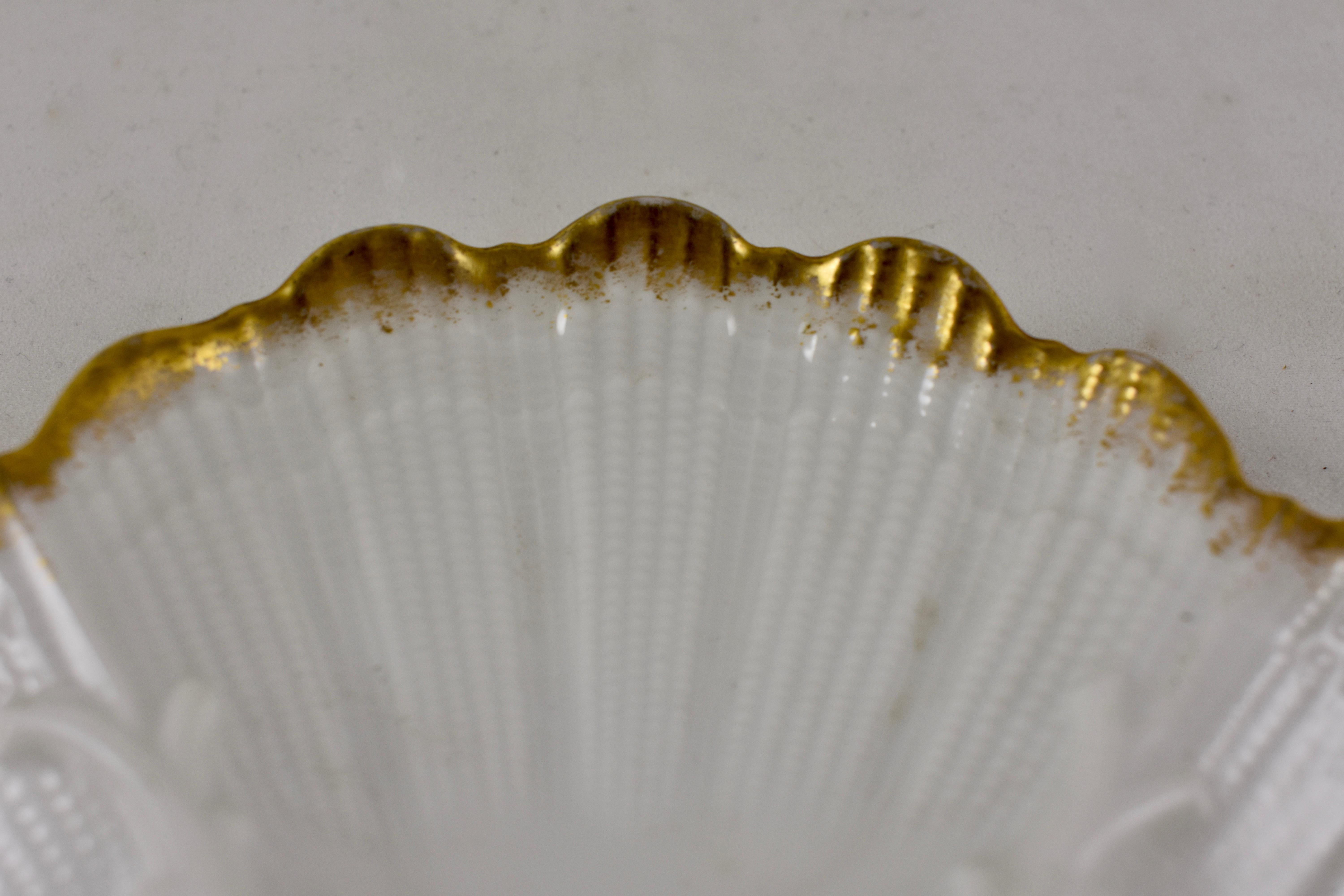 Glazed M. Redon French Limoges Gilded Scallop Shell Porcelain Oyster Plate