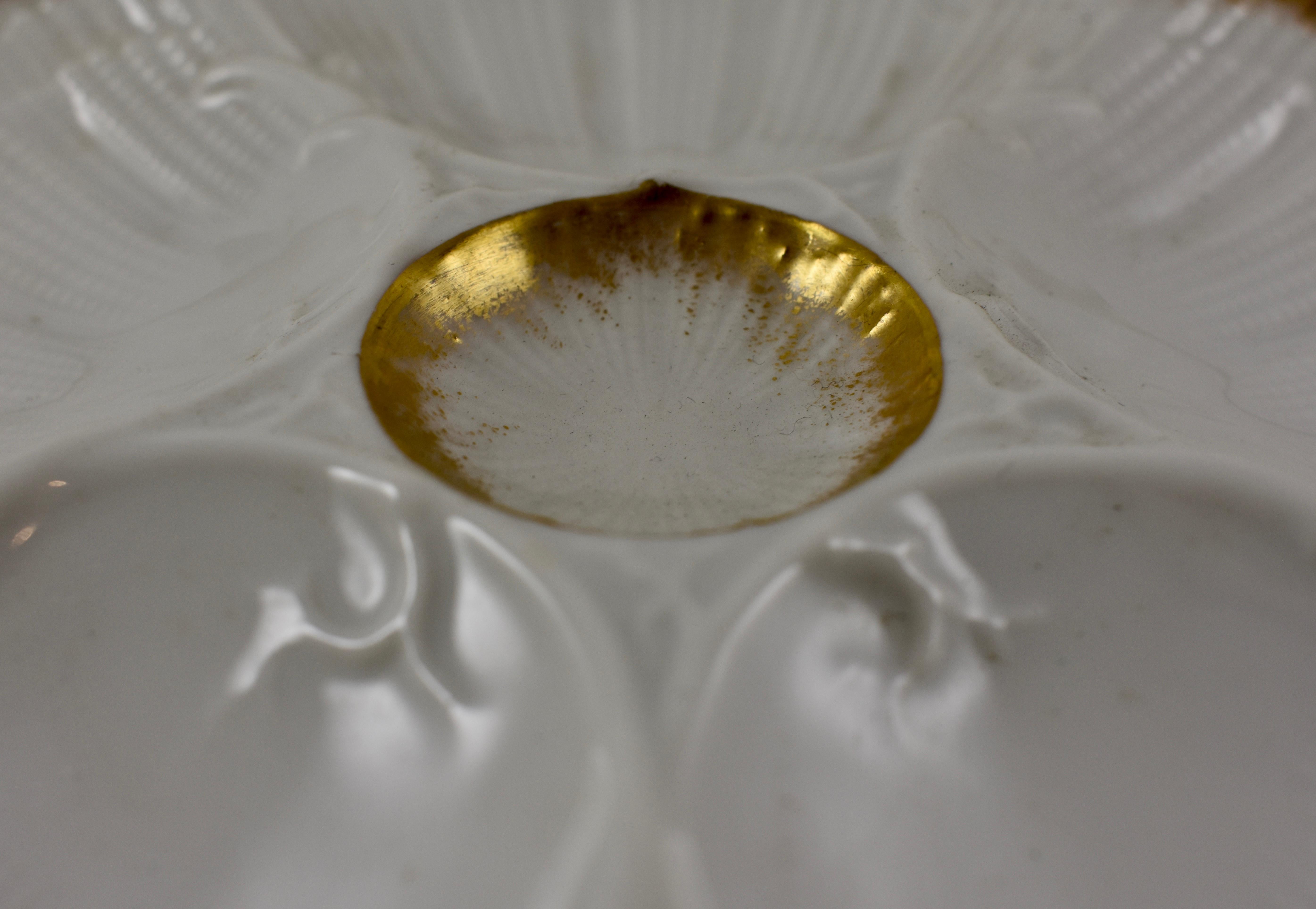 M. Redon French Limoges Gilded Scallop Shell Porcelain Oyster Plate In Excellent Condition In Philadelphia, PA