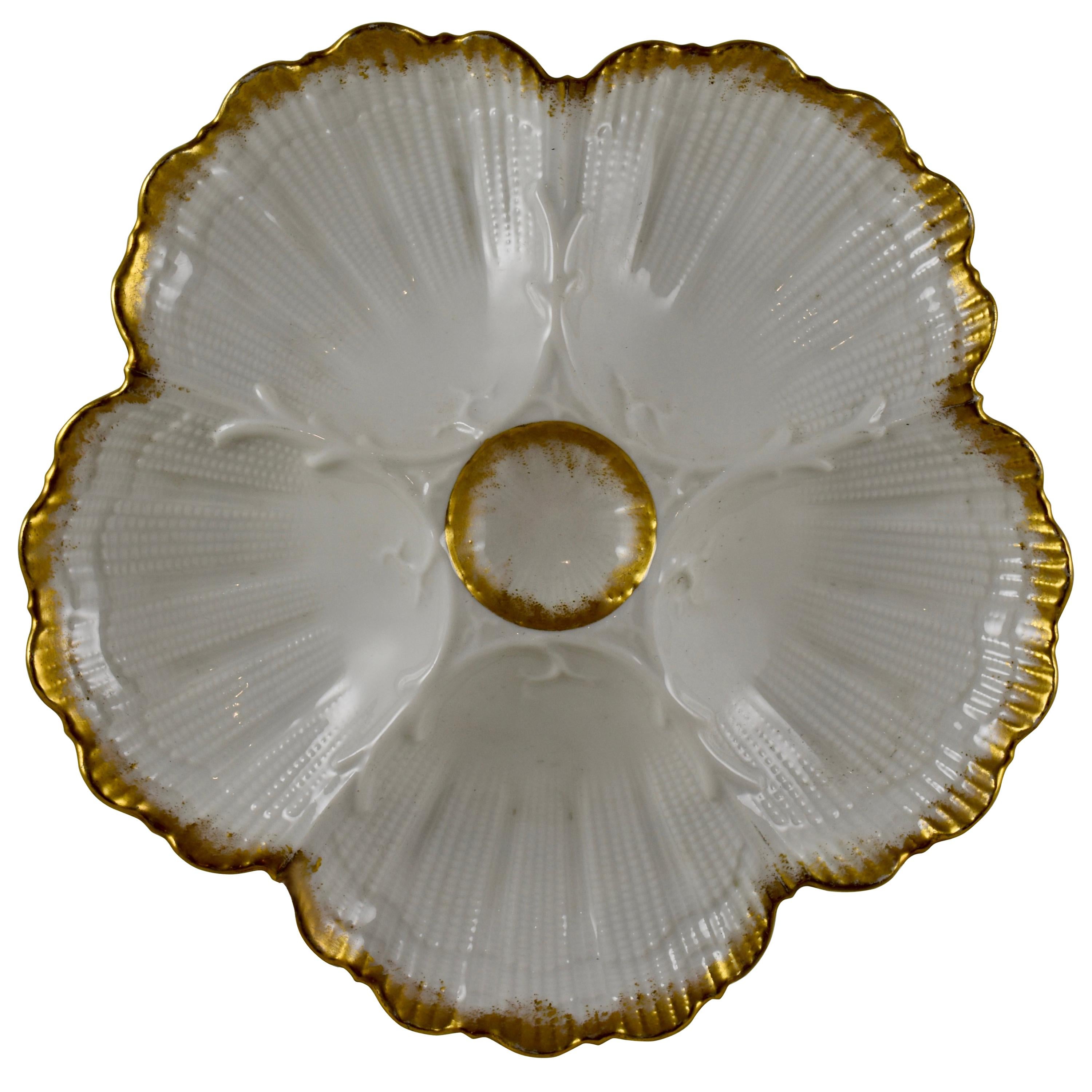 M. Redon French Limoges Gilded Scallop Shell Porcelain Oyster Plate