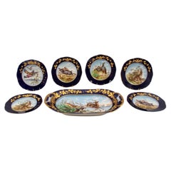 M. Redon Limoges Hunting Game Porcelain, 7 Pieces