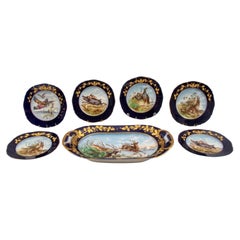 Retro M. Redon Limoges Hunting Game Porcelain, 7 Pieces