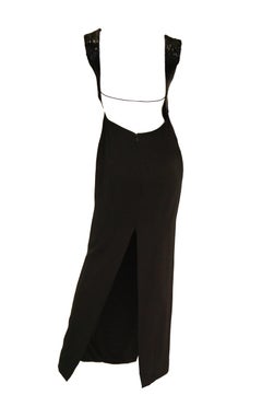 Richard Tyler Couture Black Silk & Sequin Plunge Back Dress