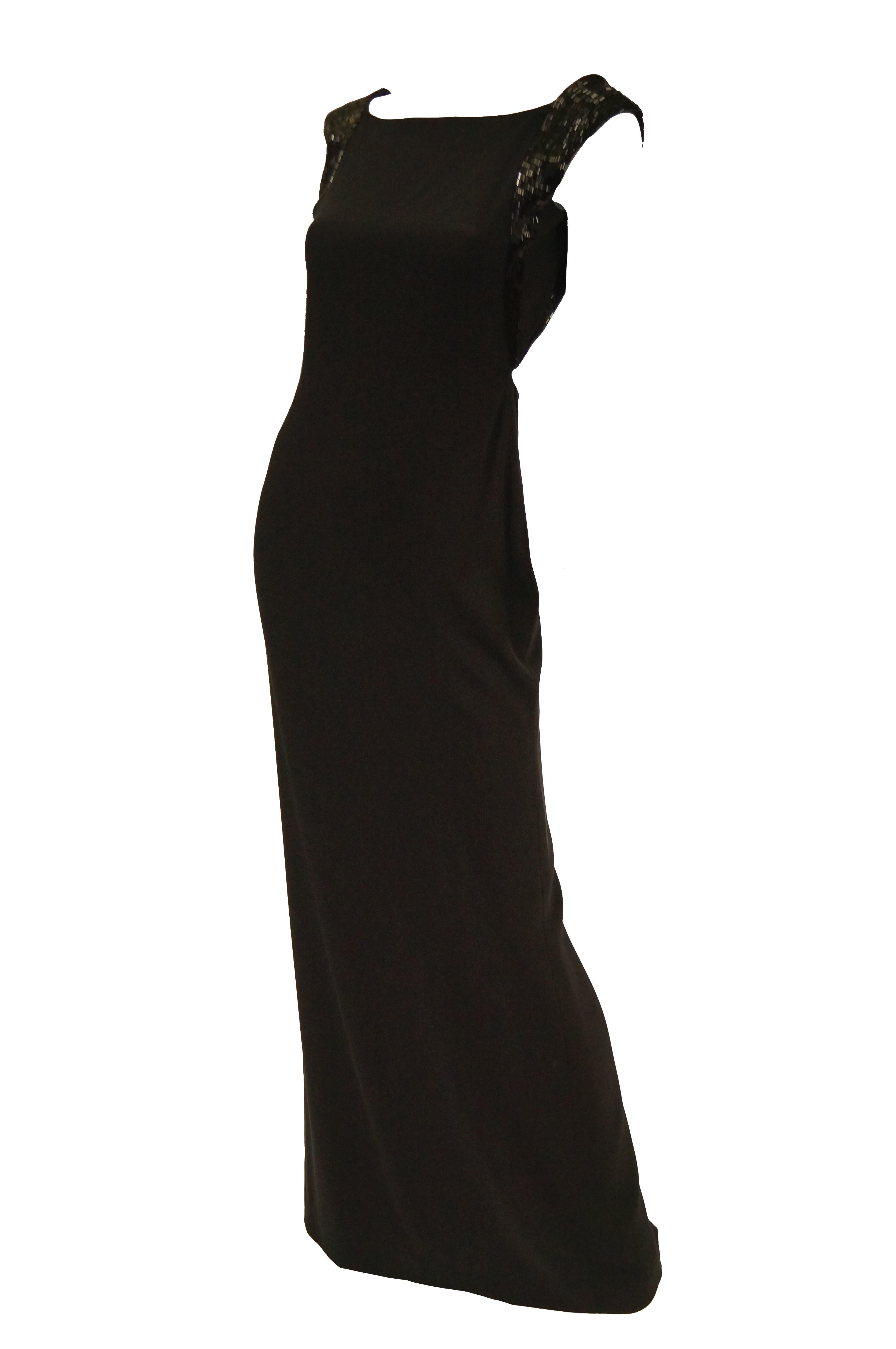 Women's Richard Tyler Couture Black Silk & Sequin Plunge Back Dress For Sale
