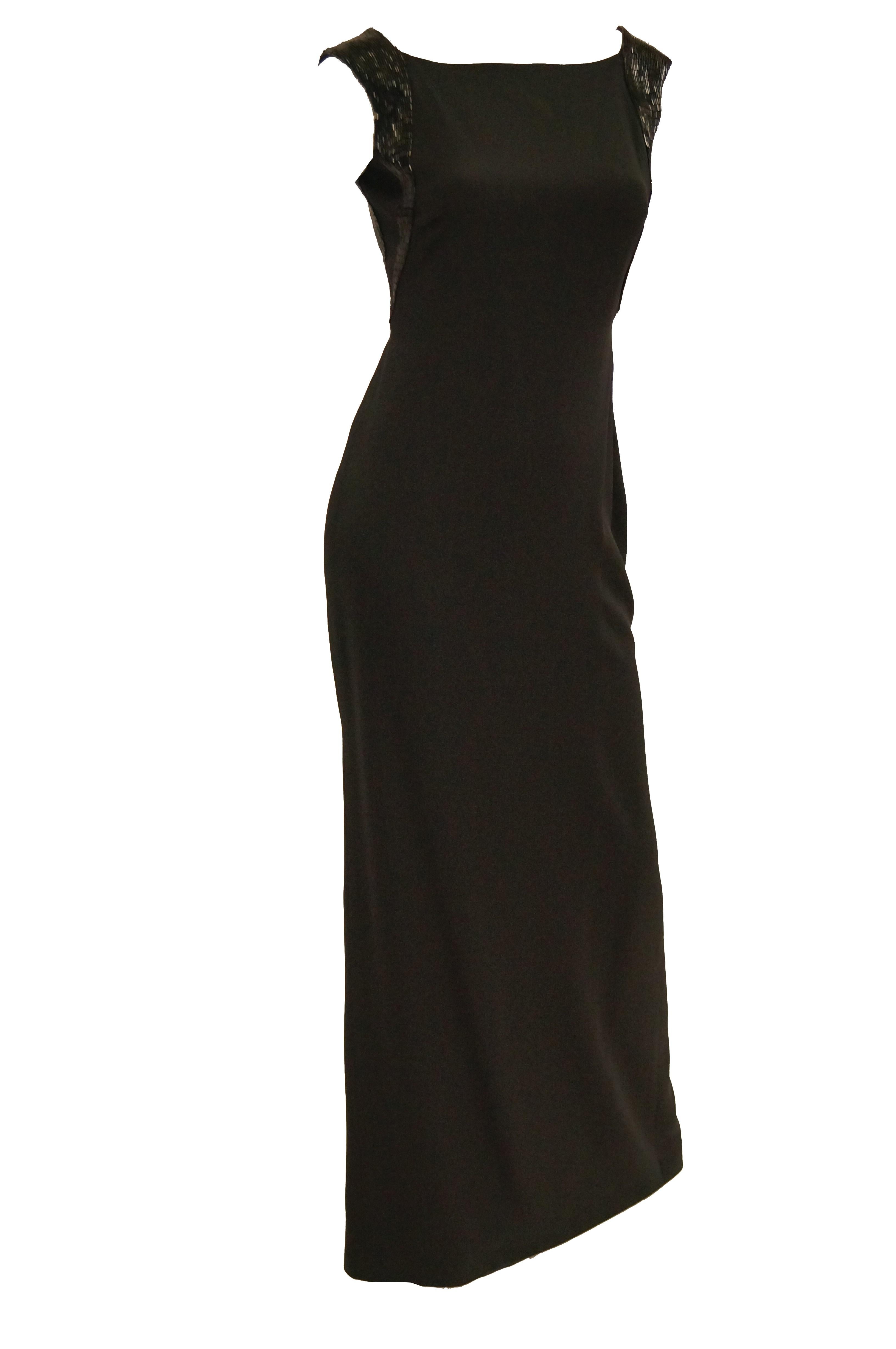 Richard Tyler Couture Black Silk & Sequin Plunge Back Dress For Sale 1