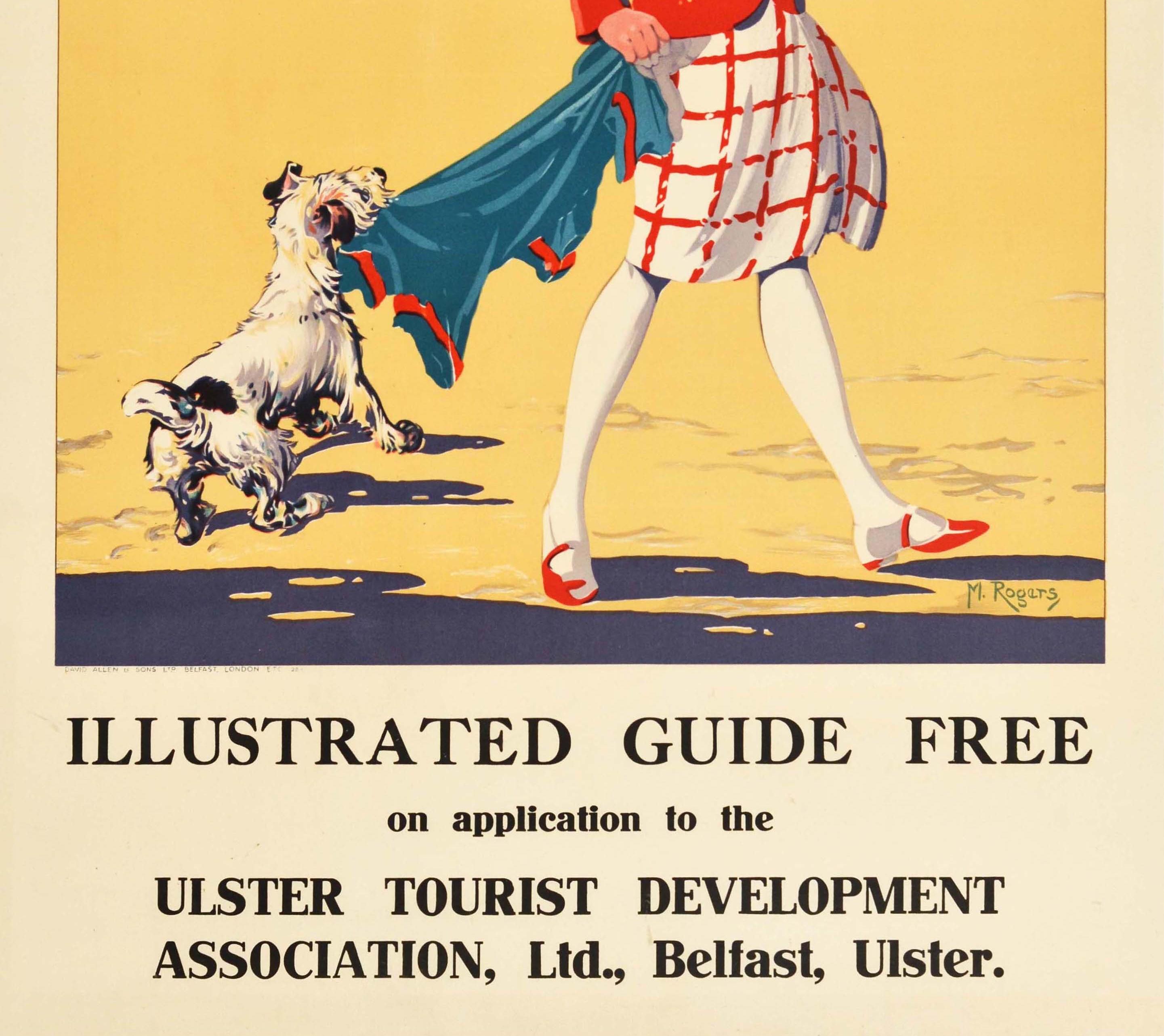 Original Vintage-Art-déco-Poster Ulster für Gesundheit, Irland, Reisen, Strand, Hund, Spaziergang (Art déco), Print, von M. Rogers