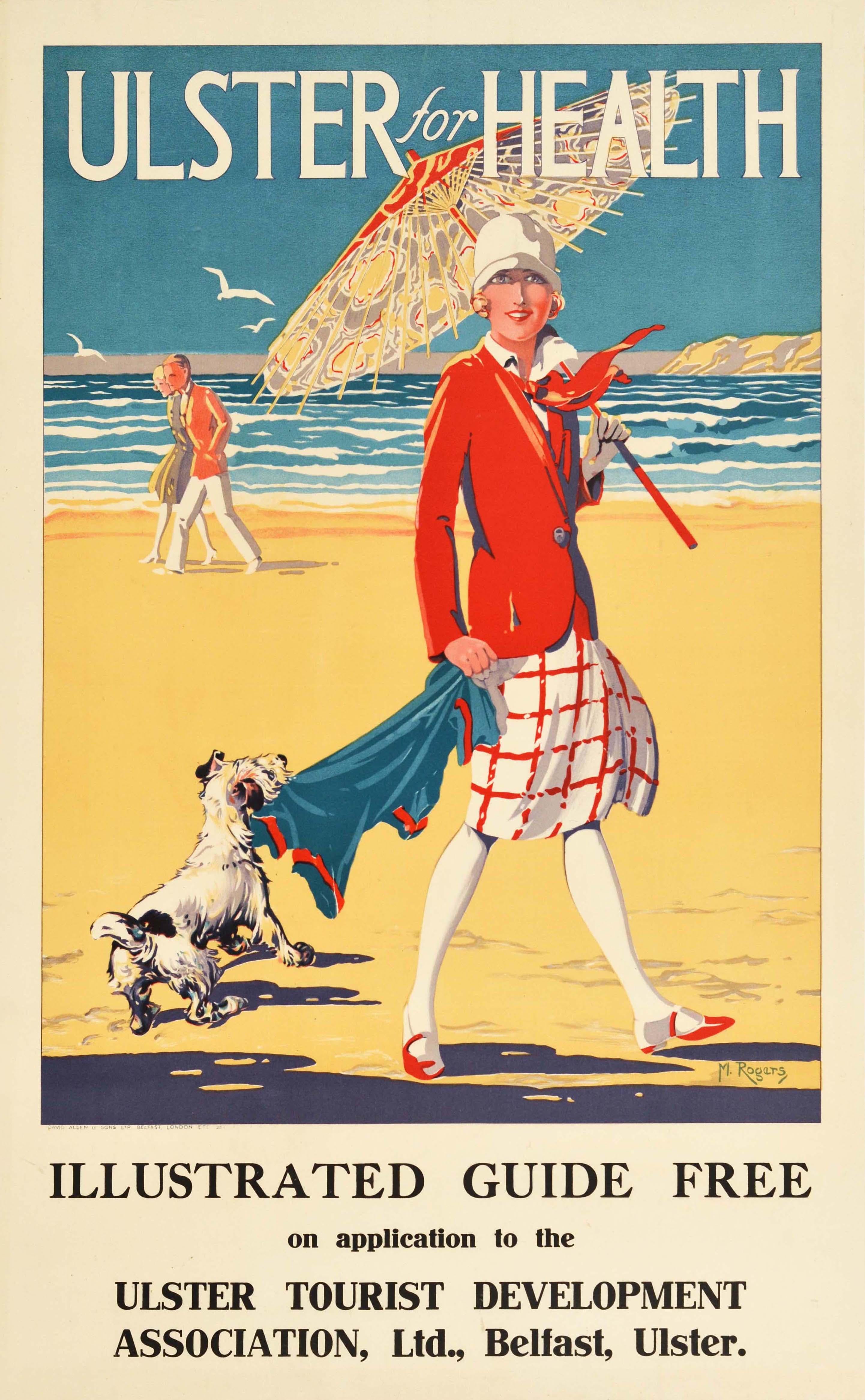 Original Vintage Art Deco Poster Ulster For Health Ireland Travel Beach Dog Walk
