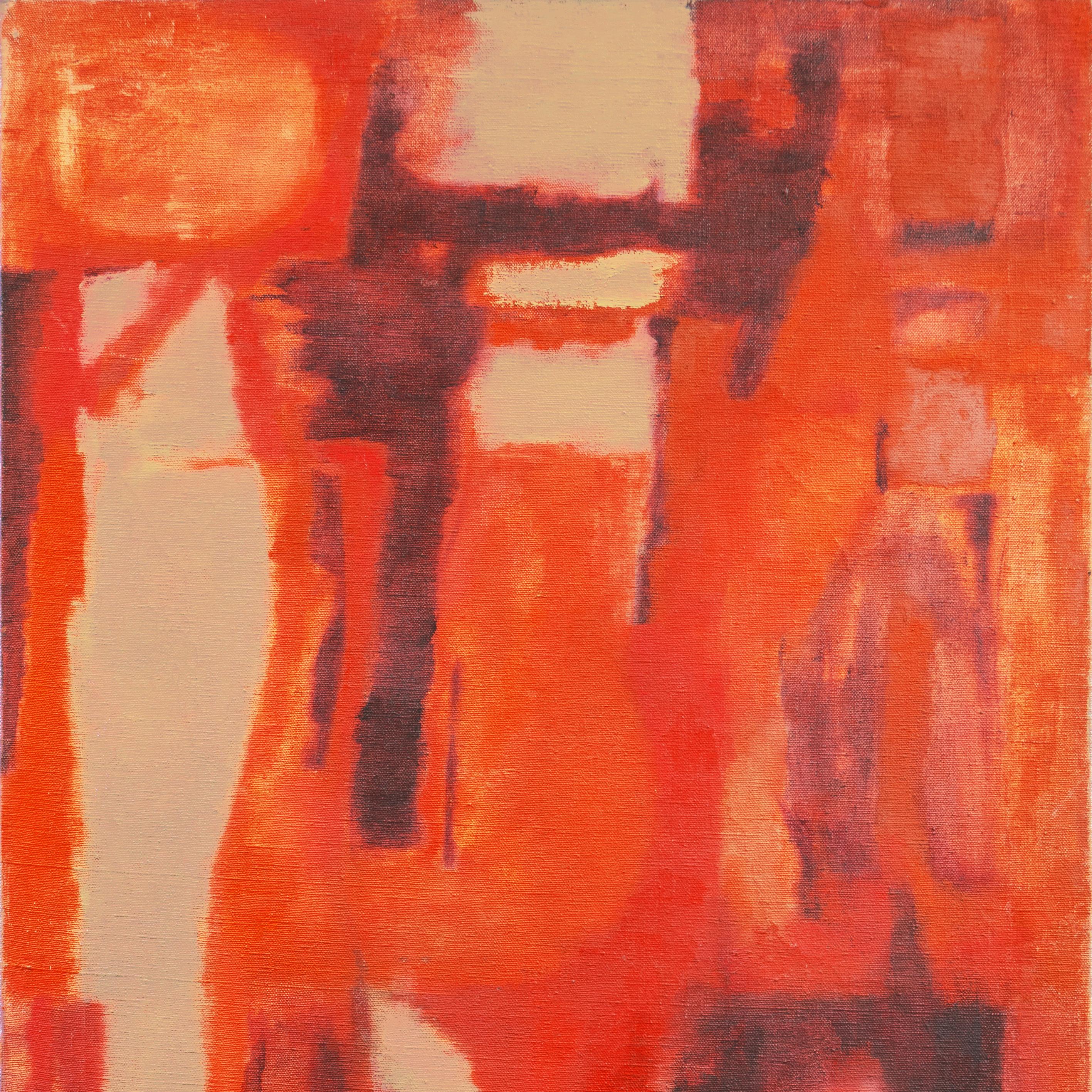 « Abstract in Coral and Ivory », abstraction moderniste du milieu du siècle dernier dans des couleurs chaudes - Painting de M. Rosera