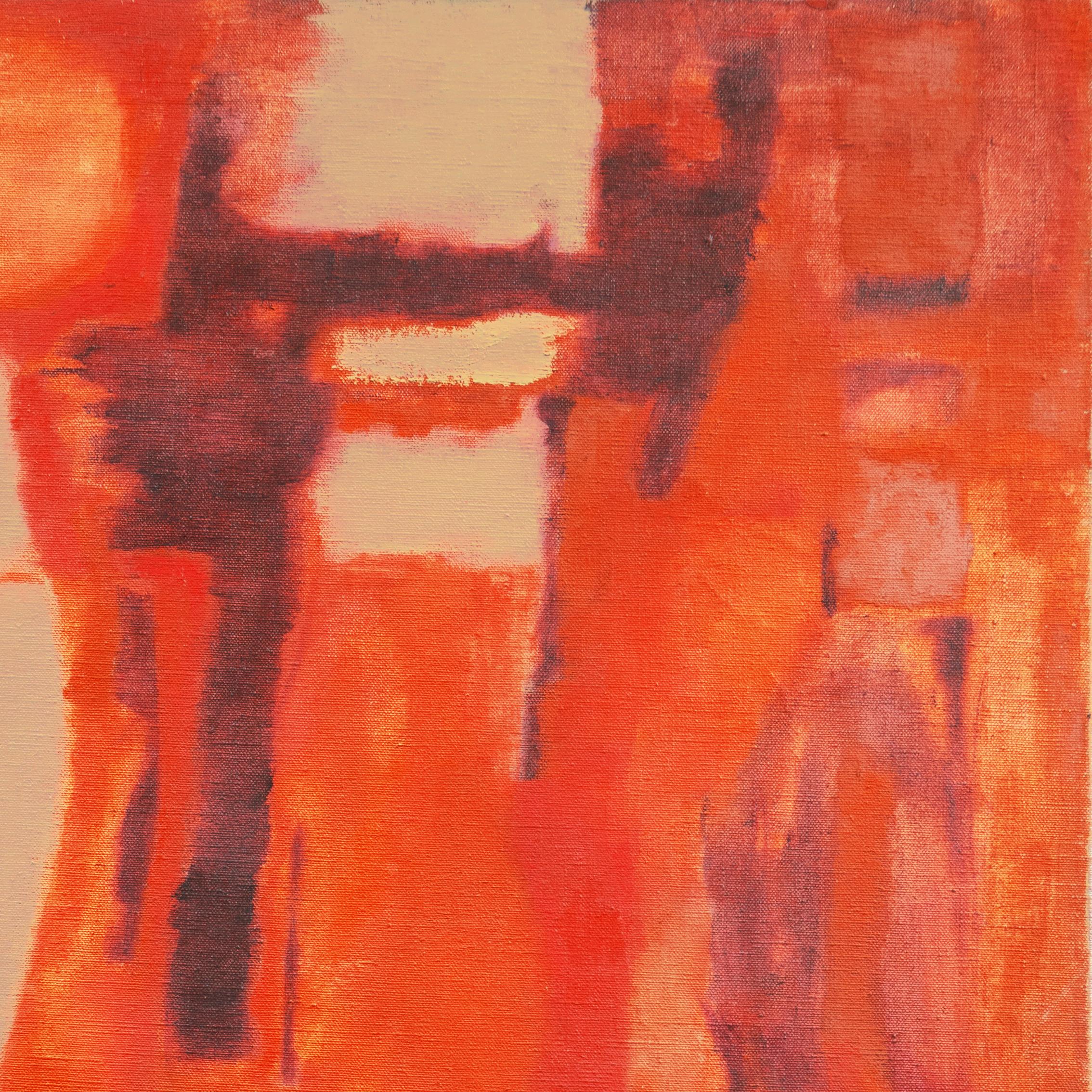 « Abstract in Coral and Ivory », abstraction moderniste du milieu du siècle dernier dans des couleurs chaudes - Orange Abstract Painting par M. Rosera