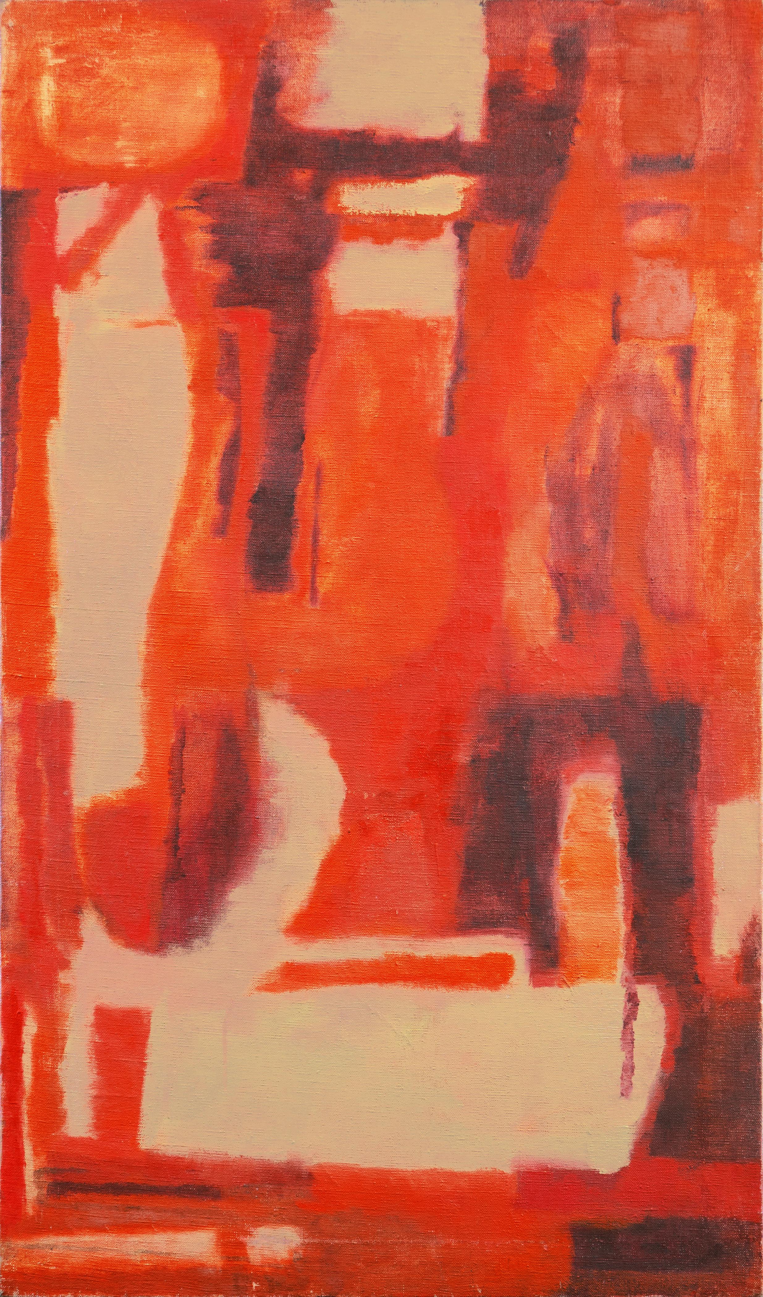 M. Rosera Abstract Painting - 'Abstract in Coral and Ivory', Mid-century Modernist Abstraction in Warm Colors