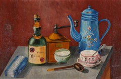 M. Royer - French School Mid 20th Century Oil, Still Life With Blue Coffee Pot