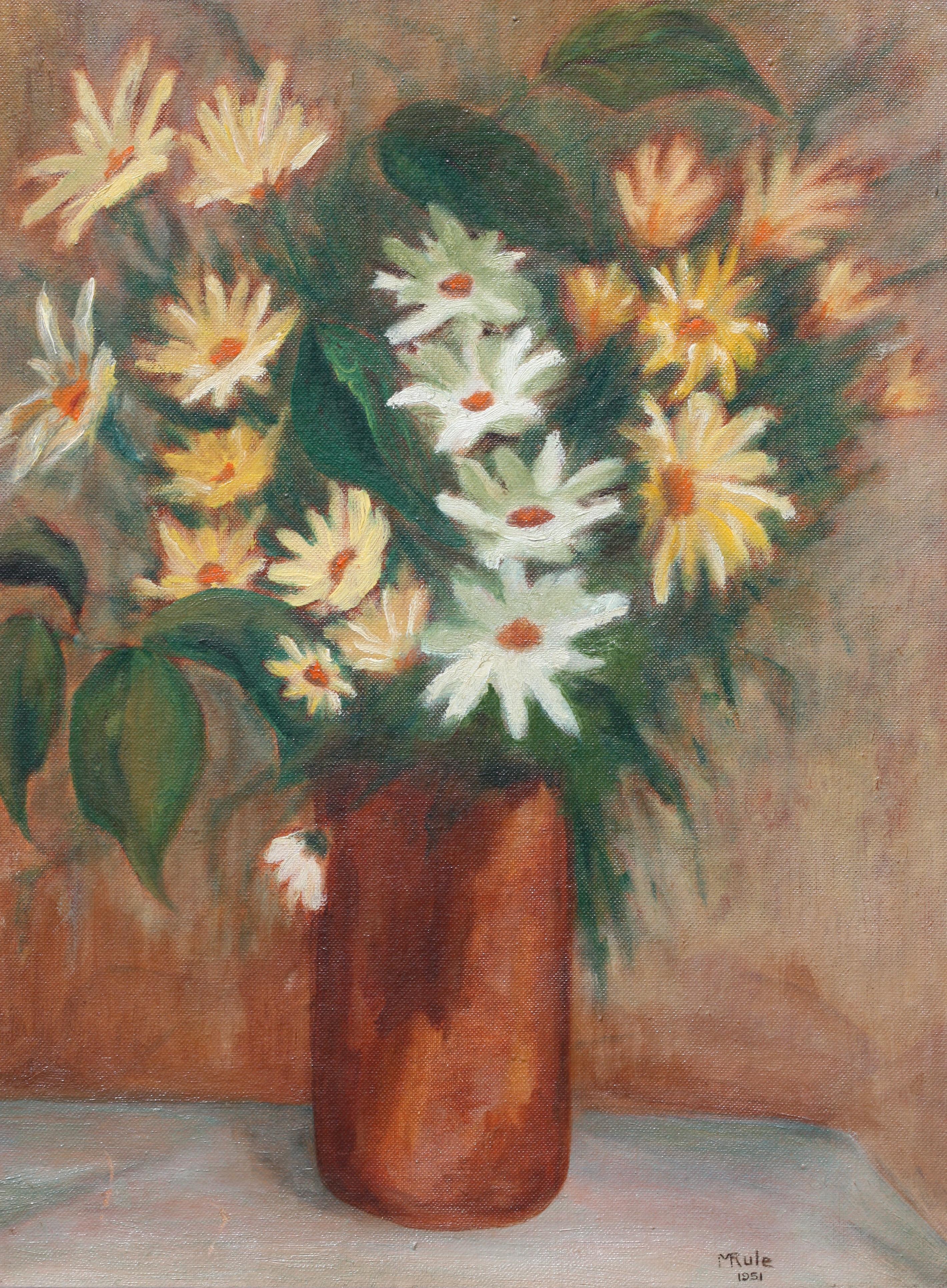 M. Rule, (20. Jahrhundert), Daiseys in einer Vase, 1951, Öl auf Leinwand im Zustand „Gut“ im Angebot in West Palm Beach, FL