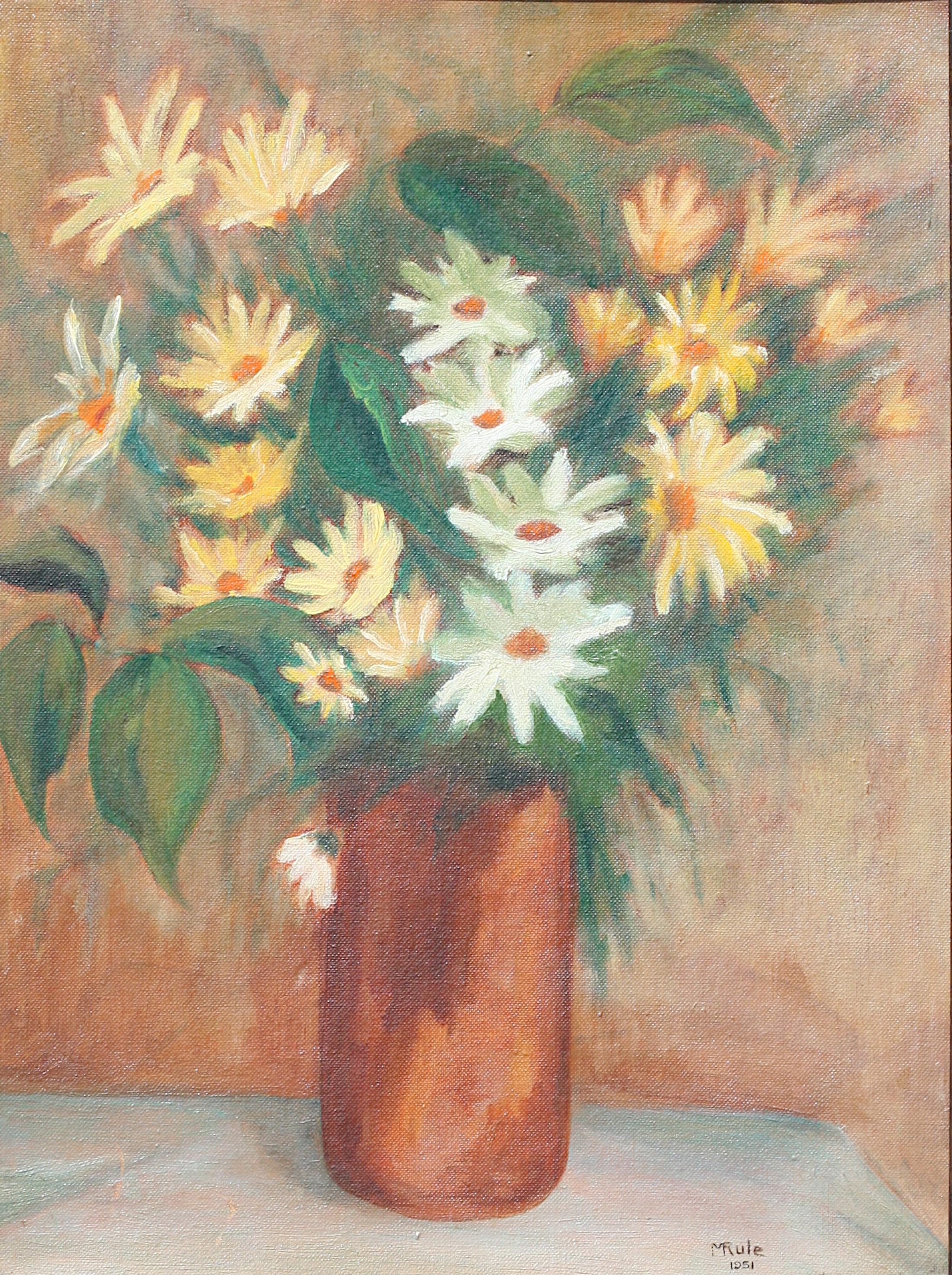 M. Rule, (20. Jahrhundert), Daiseys in einer Vase, 1951, Öl auf Leinwand im Angebot 3