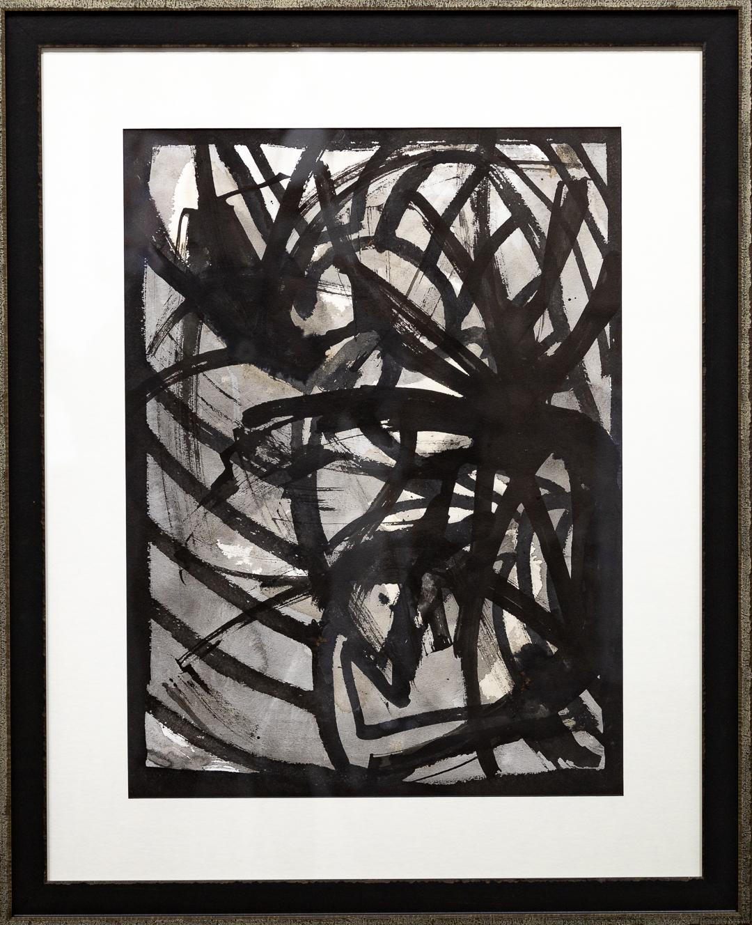 VENTE UNE SEMAINE SEULEMENT

Cette œuvre abstraite monochrome de M. A&M Gardner est une encre sumi sur papier aquarelle qui évoque les sentiments d'un sombre poème américain. L'encre Sumi, également appelée bâtonnets d'encre, est fabriquée