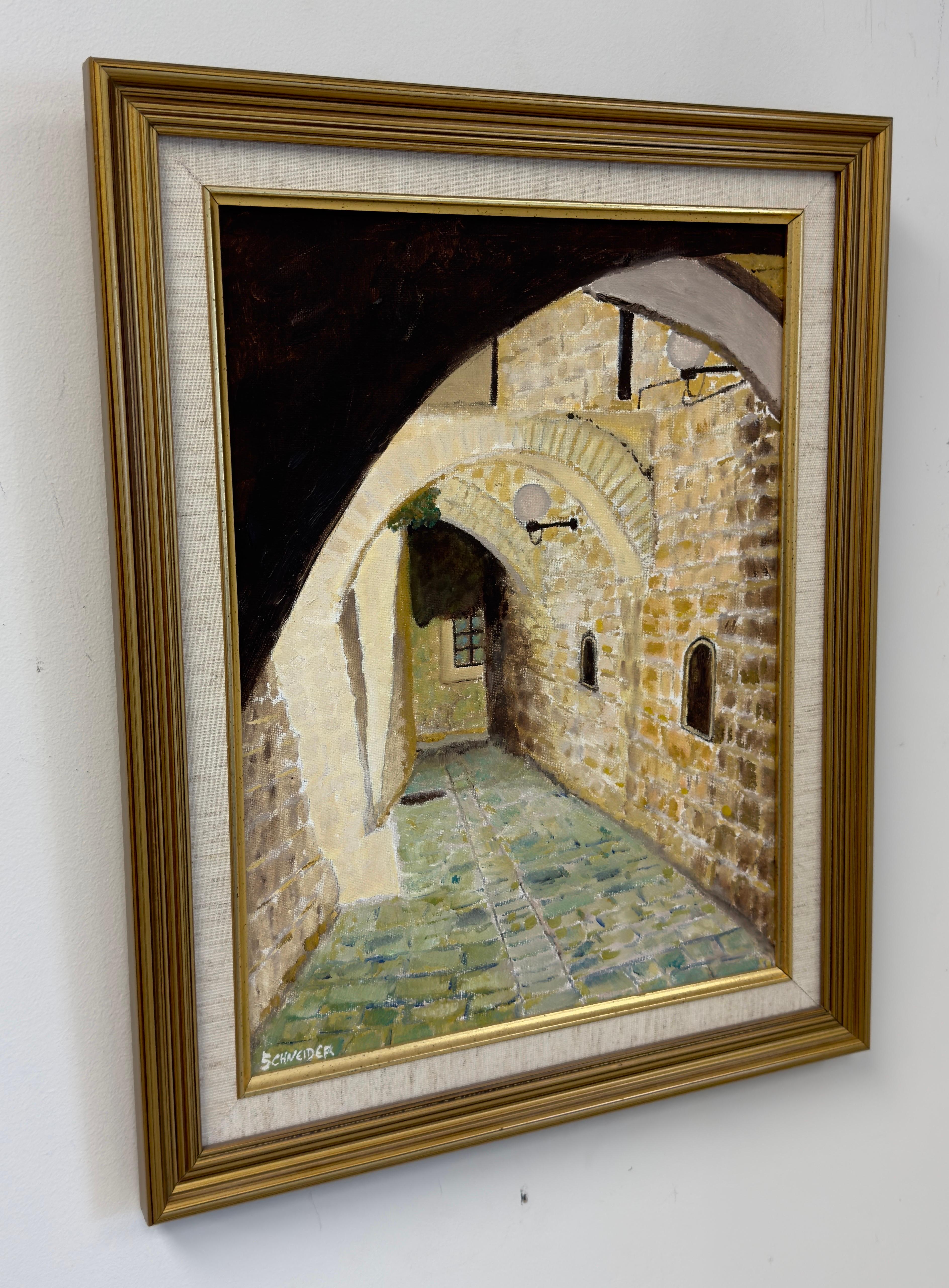Huile sur toile impressionniste de M. Schneider, rue de Jérusalem  en vente 2
