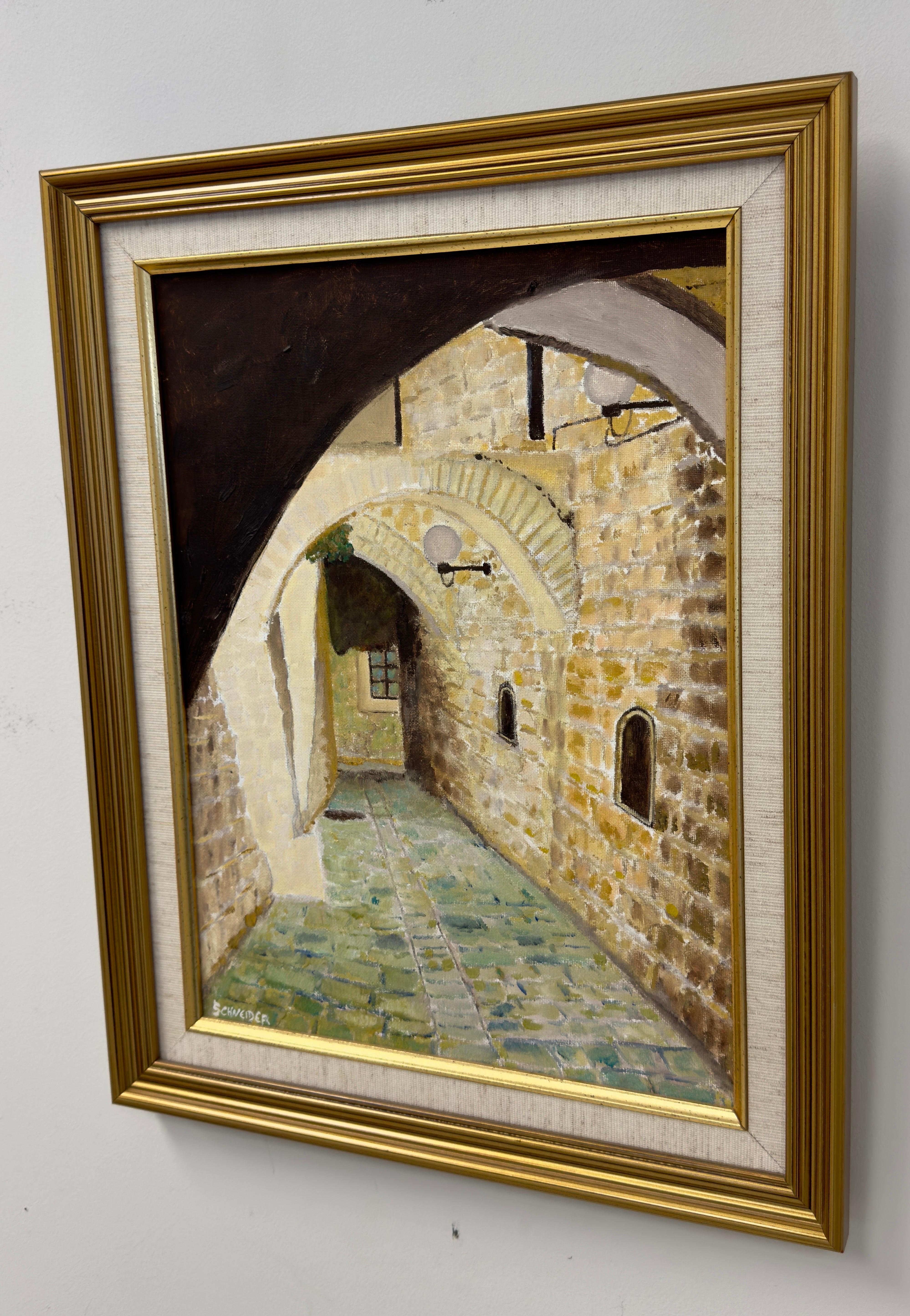 Street of Jerusalem Oil on Canvas Impressionistic Painting by M. Schneider  For Sale 3