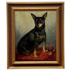 Vintage Modern Animal Portrait of a Chihuahua Dog signed M. Sedigh - Oil on Canvas
