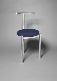 'M Series' Tubular Polished Stainless Steel Chair, Navy Fabric Seat