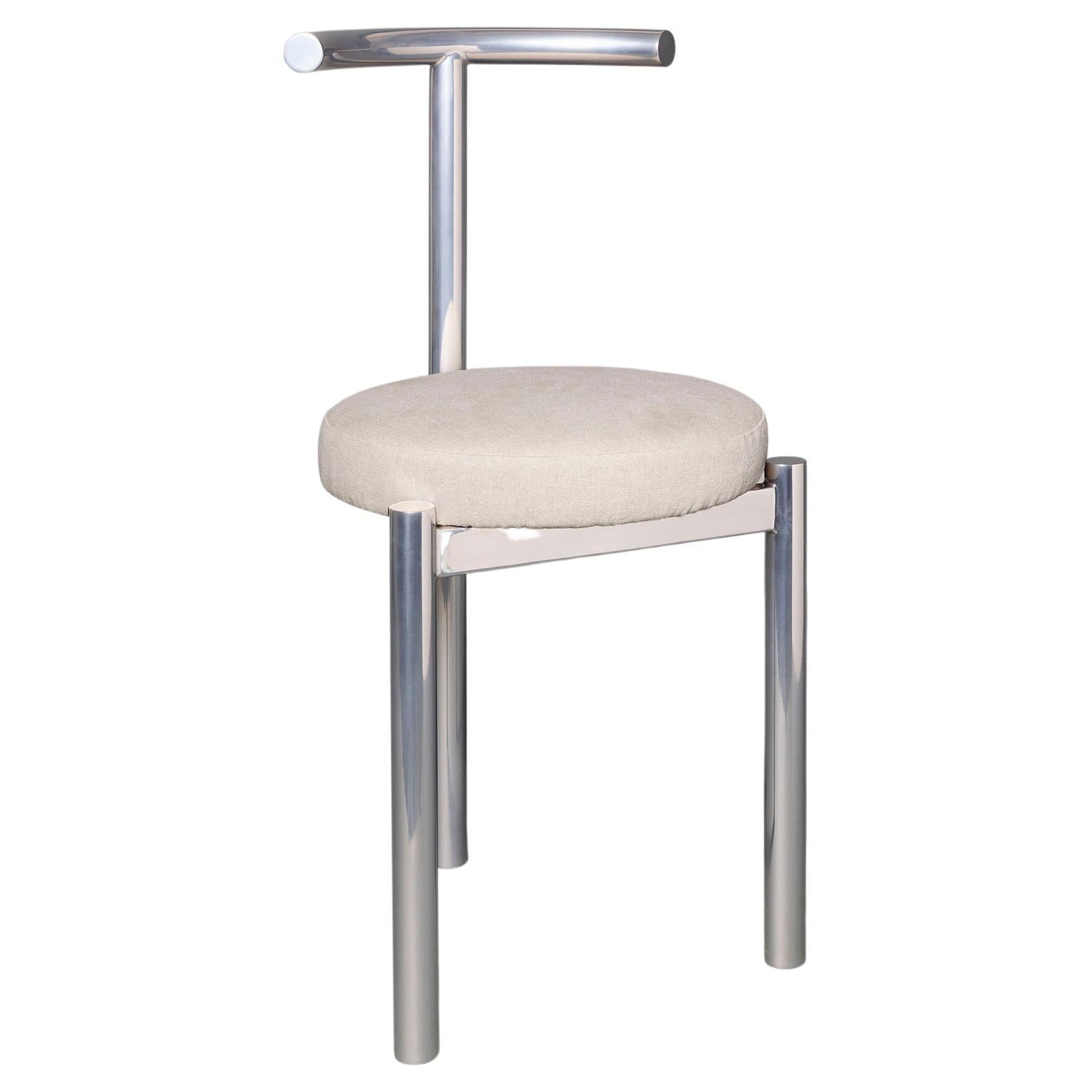 'M Series' Tubular Polished Stainless Steel Chair, Soft Fabric Seat