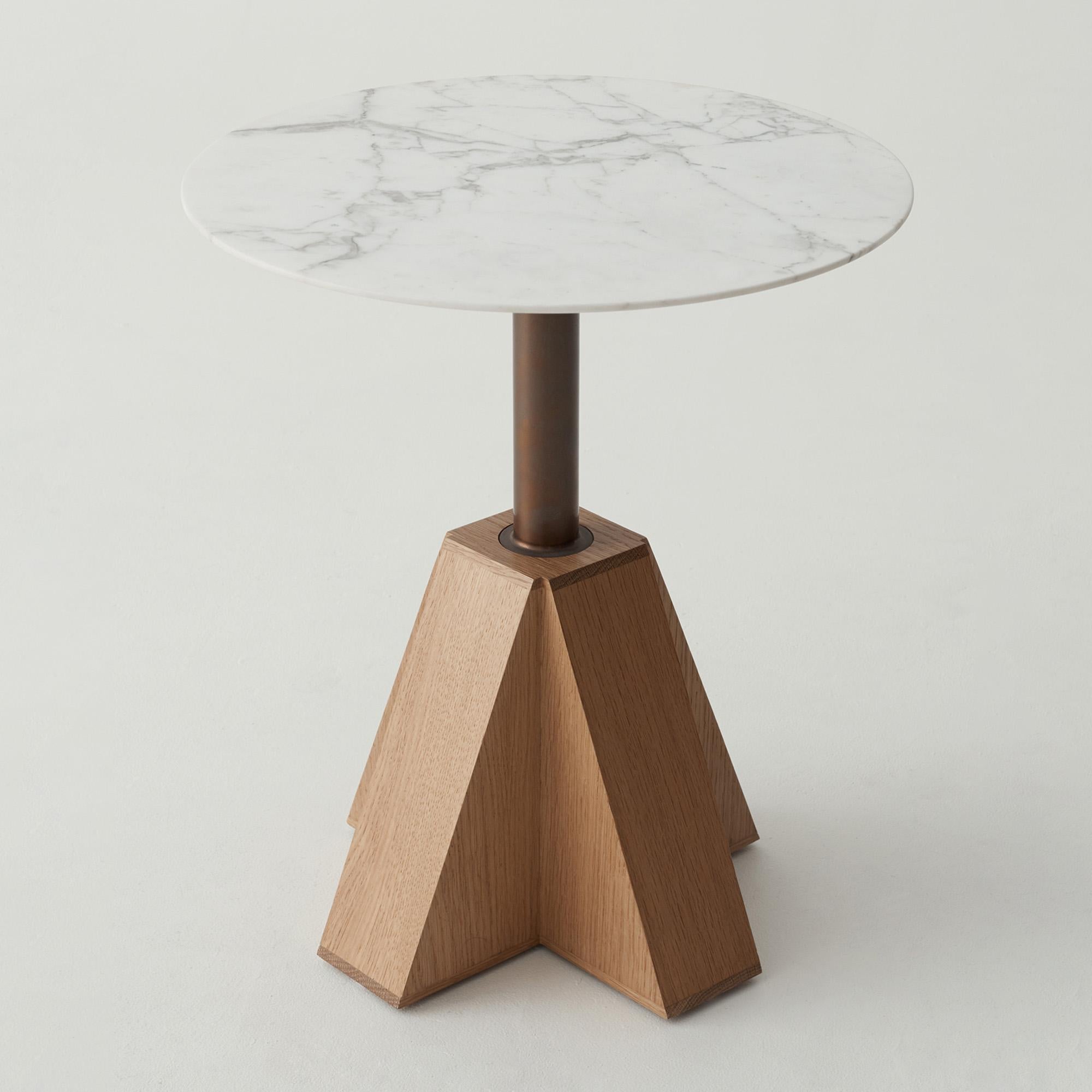 Australian M-Side Table by Daniel Boddam, Natural Oak/Carrara Marble For Sale
