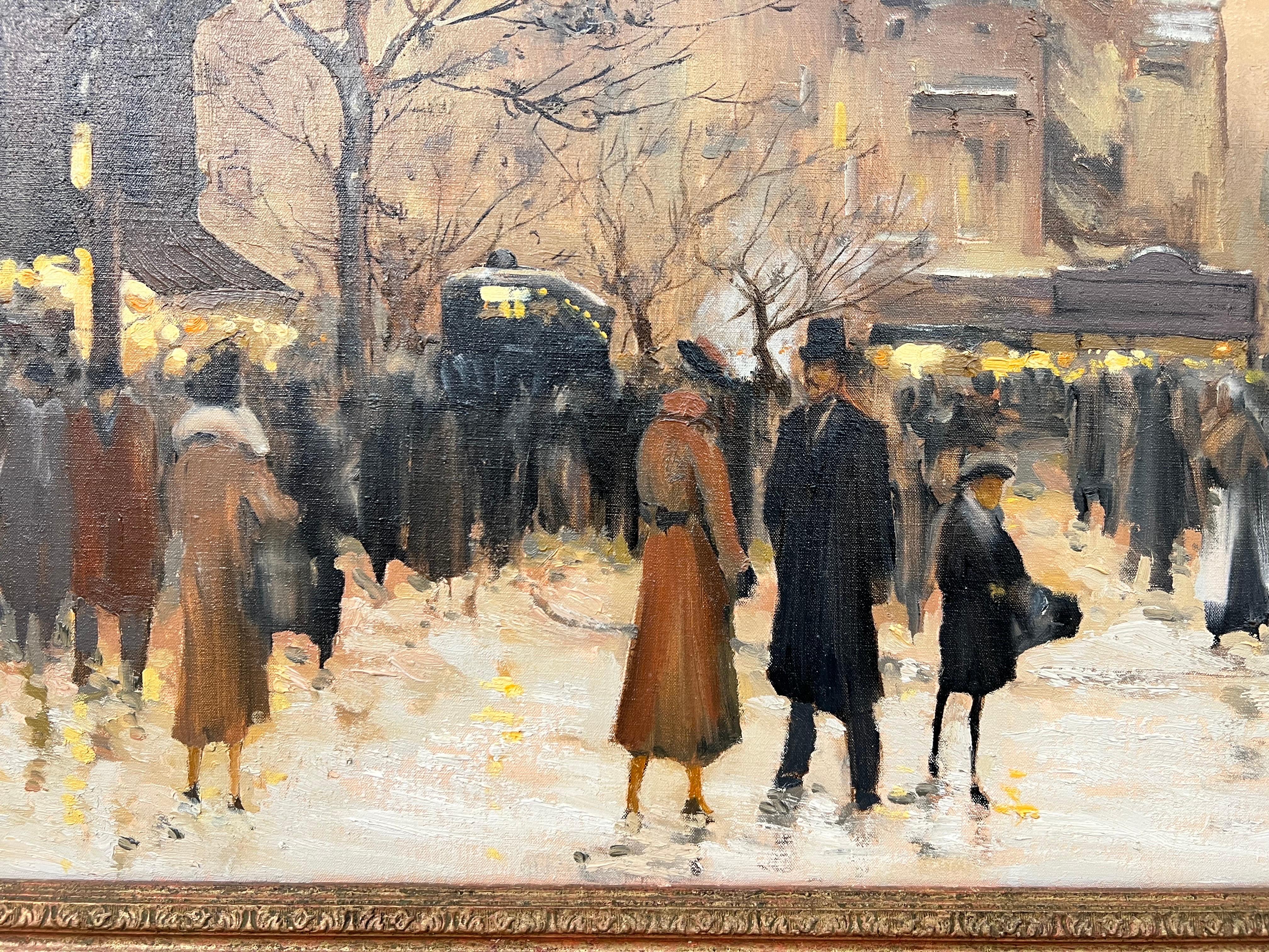 Painting of Figures at a Parisian Market at Wintertime in the Late 19th Century For Sale 7
