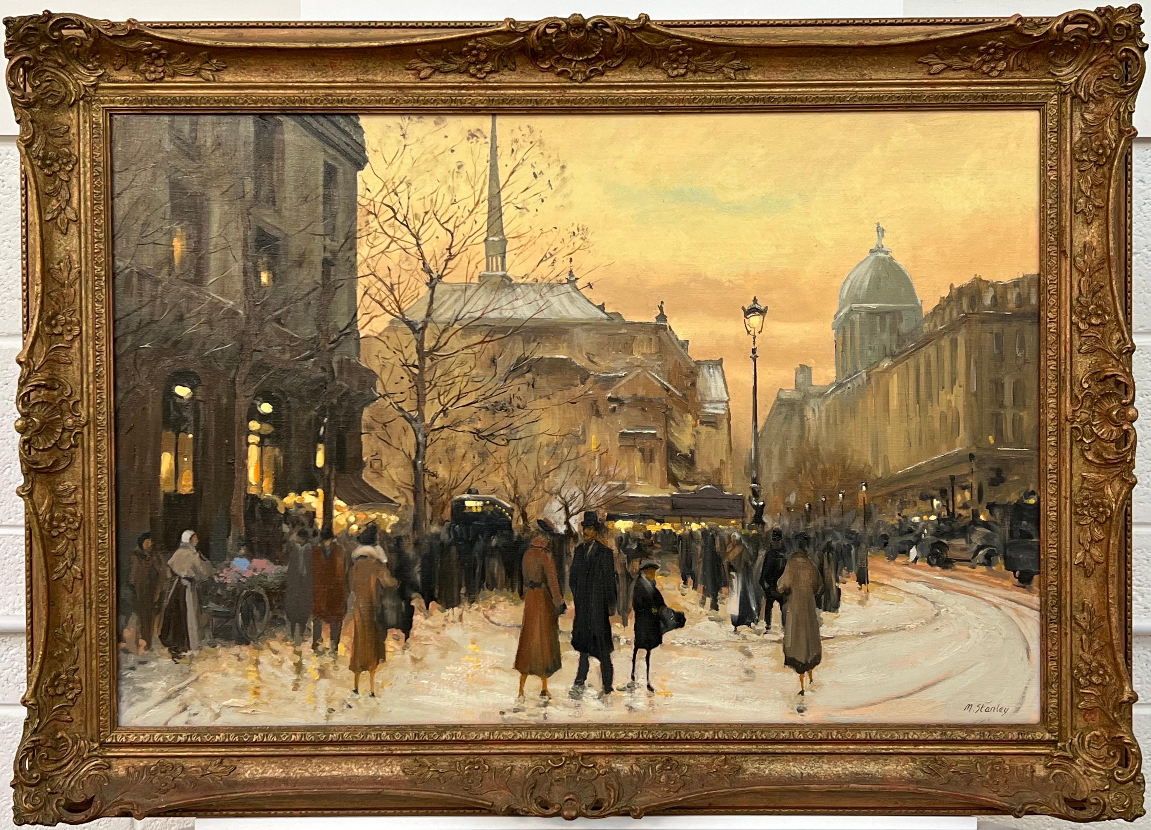 Painting of Figures at a Parisian Market at Wintertime in the Late 19th Century For Sale 13