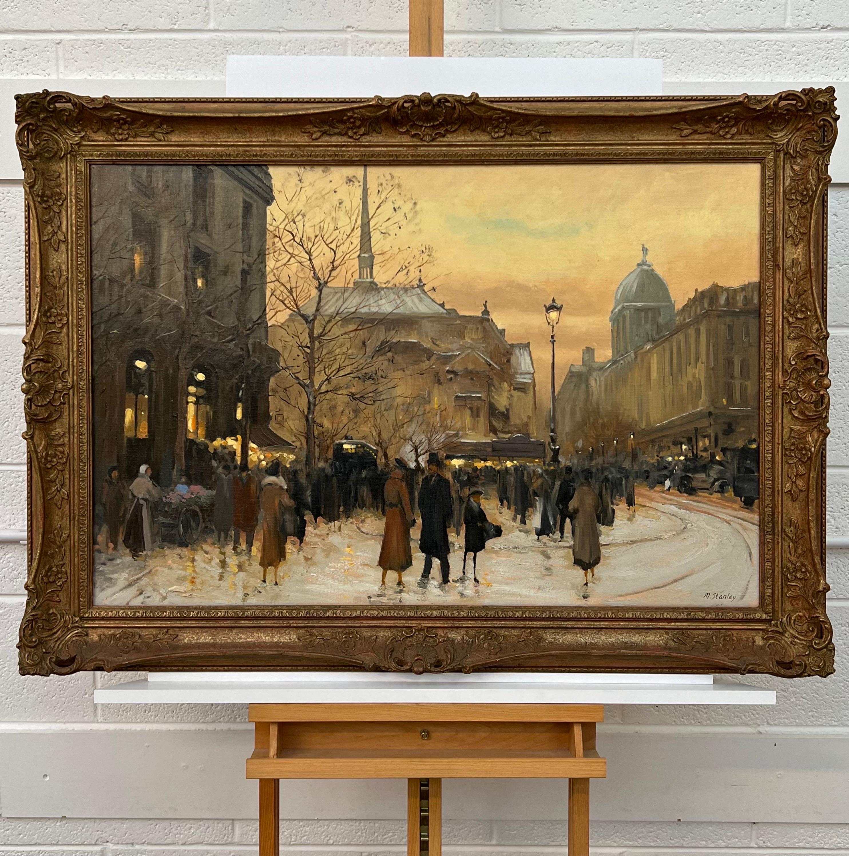 Gemälde von Figuren auf einem Pariser Markt in der Winterzeit des späten 19. Jahrhunderts (Post-Impressionismus), Painting, von M Stanley