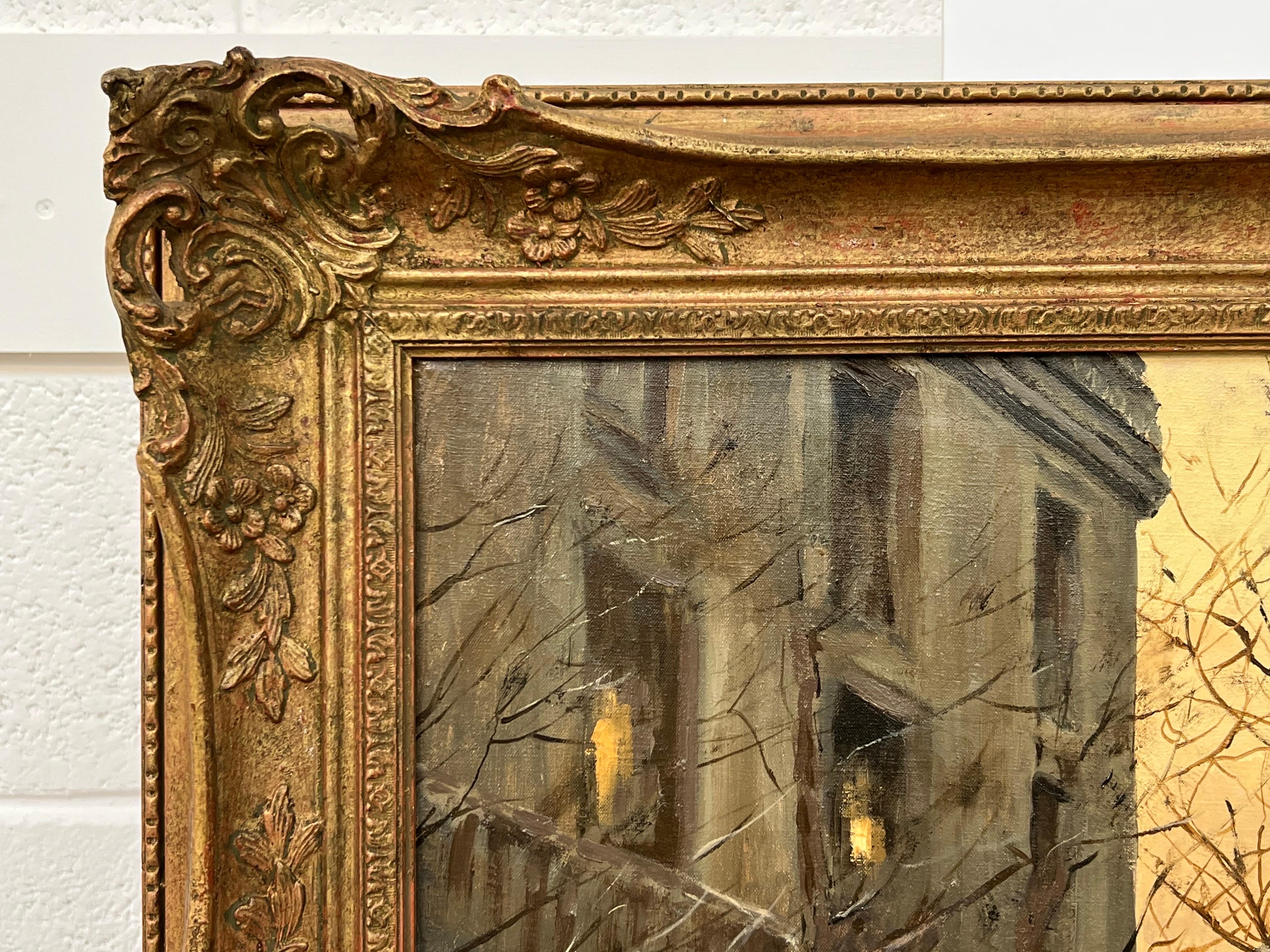 Painting of Figures at a Parisian Market at Wintertime in the late 19th Century, by M Stanley. This is a signed original, oil on canvas, in good condition. Presented in an ornate vintage frame. 

Art measures 36 x 24 inches 
Frame measures 44 x 32