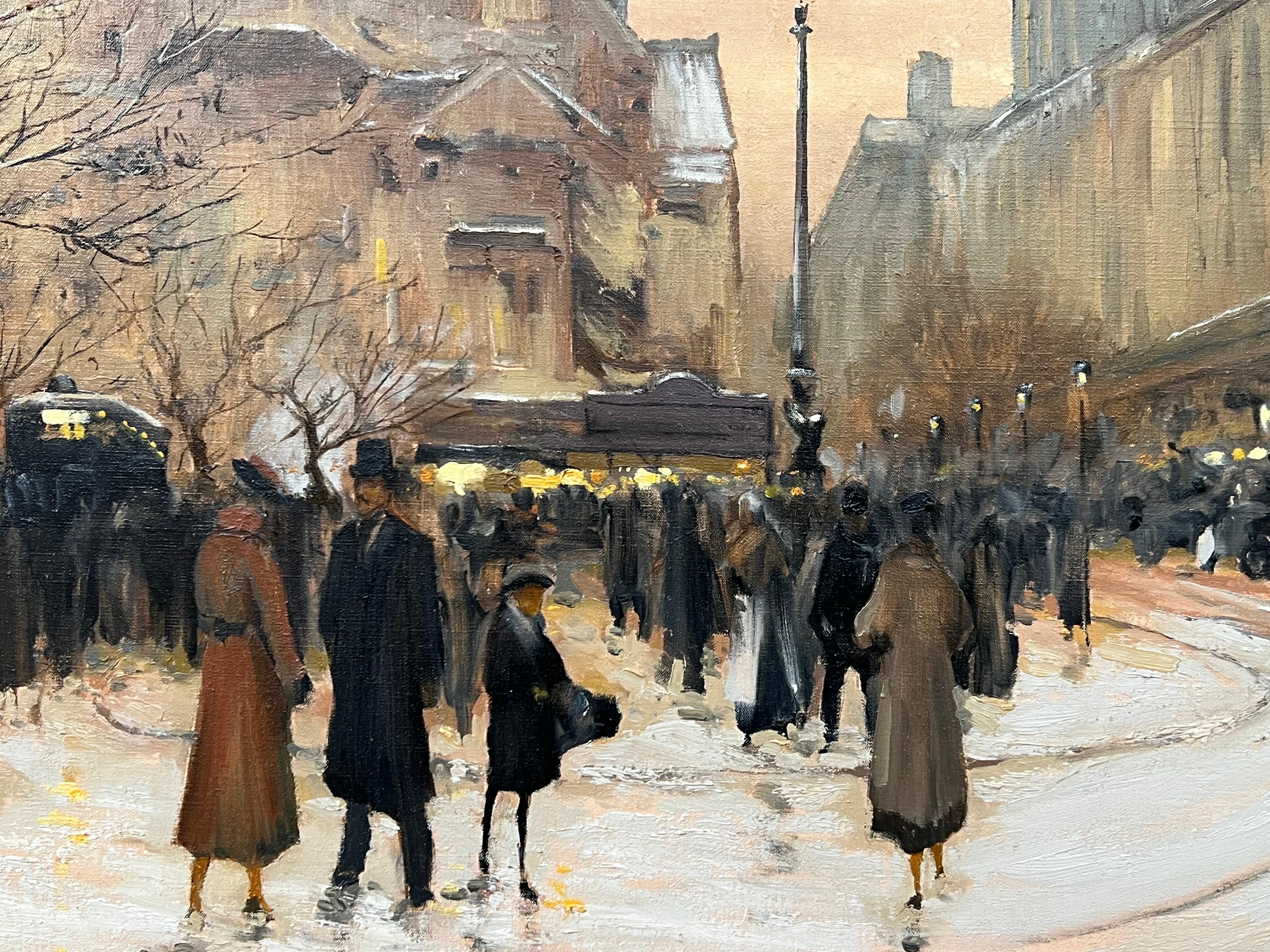 Painting of Figures at a Parisian Market at Wintertime in the Late 19th Century For Sale 3