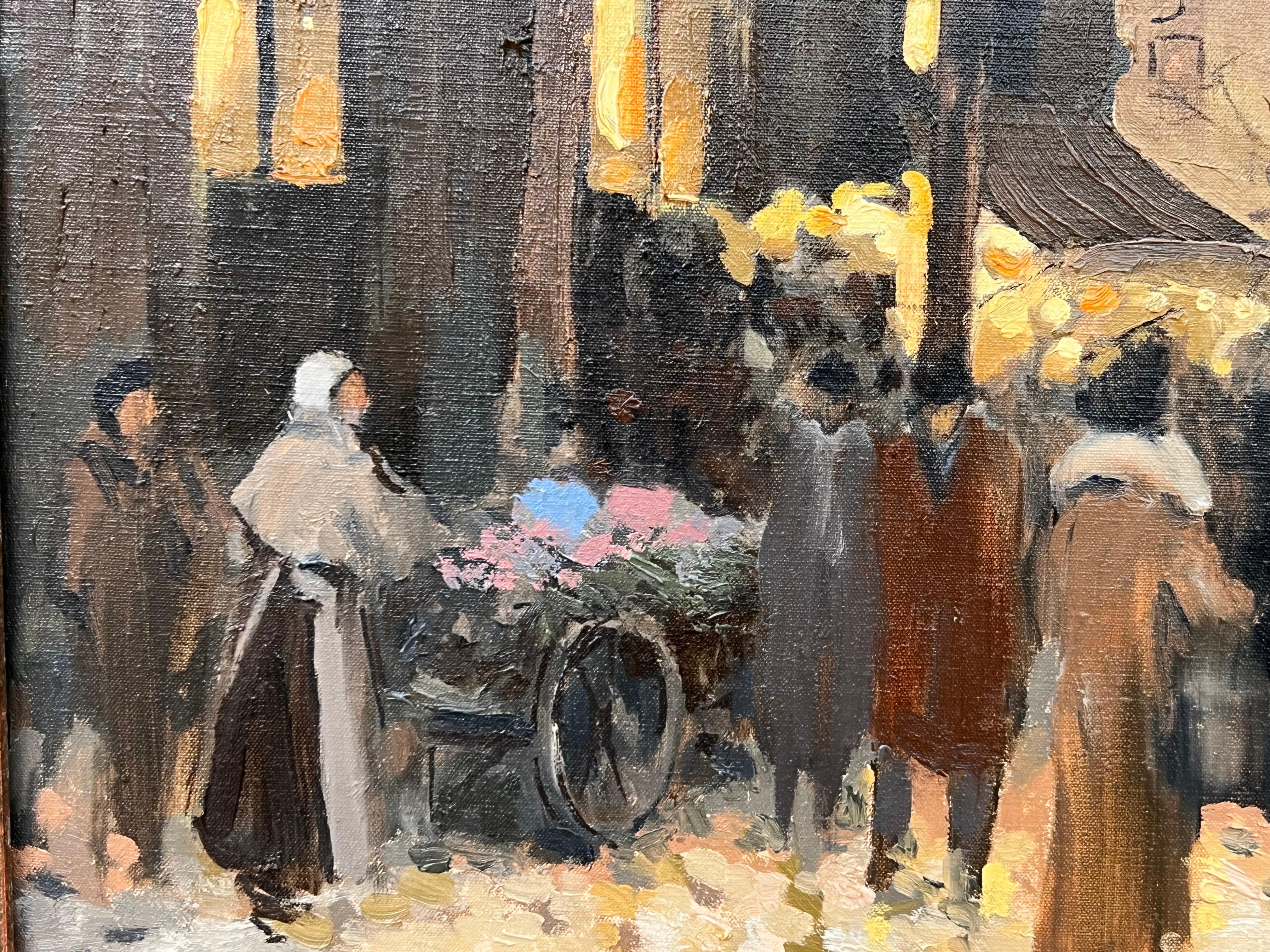 Painting of Figures at a Parisian Market at Wintertime in the Late 19th Century For Sale 4