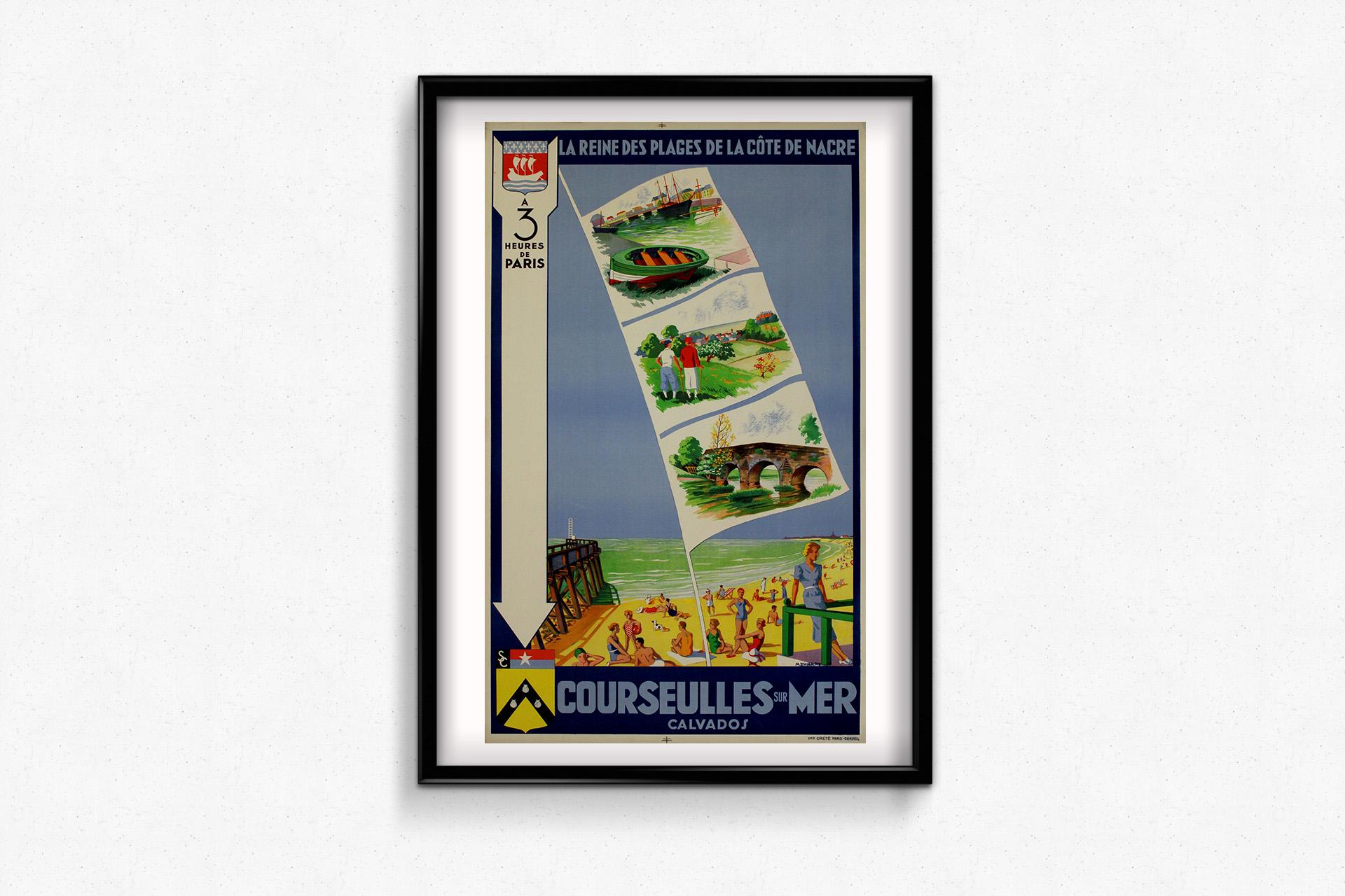 Original travel poster from the early 1930s - Courseulles sur Mer, Calvados For Sale 2