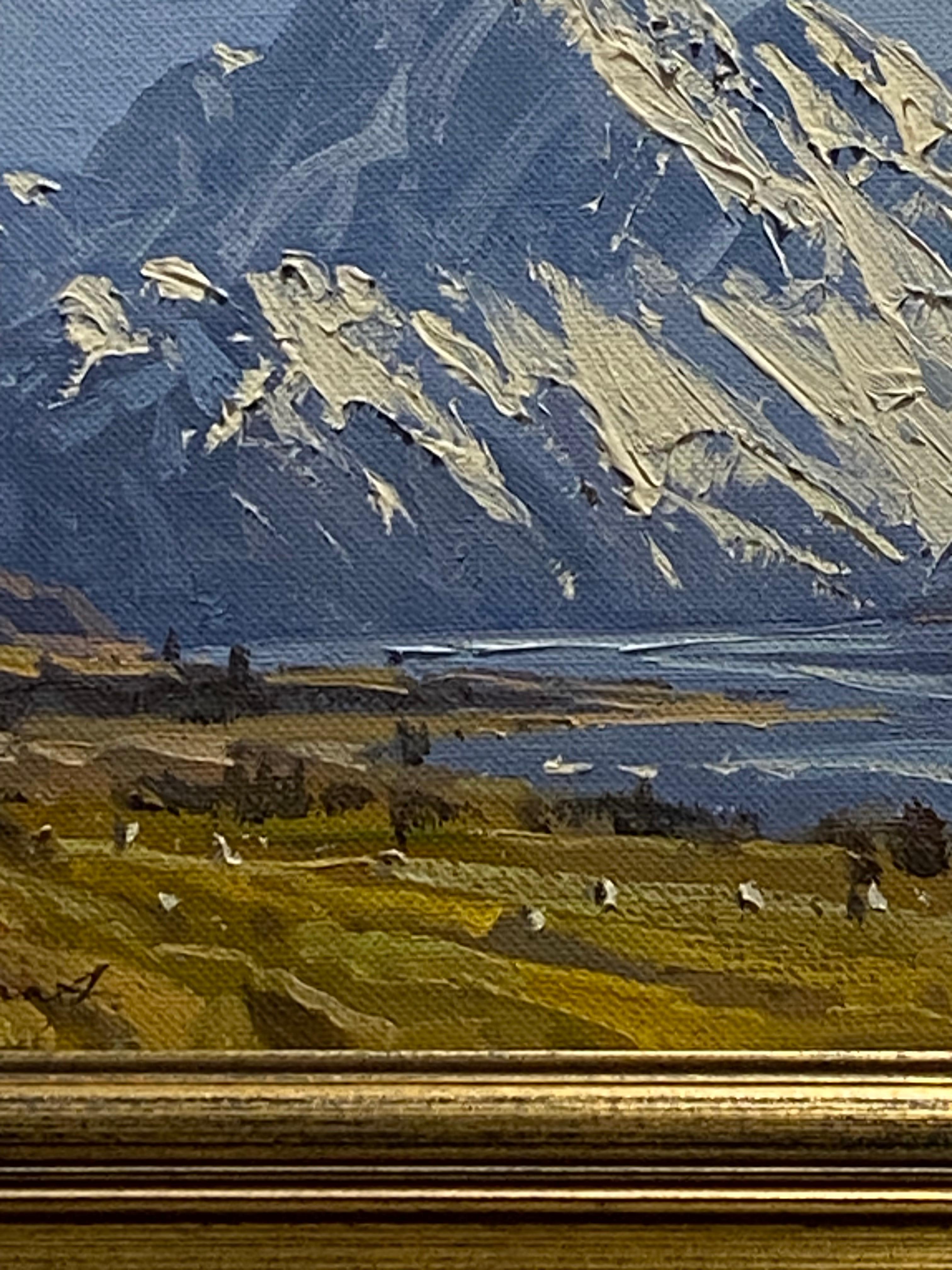 M. Thomas (Neuseeland) „Lillybank Station Mt. Cook“ 1986 Öl auf Leinwand Gemälde im Angebot 3