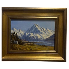 Vintage M. Thomas (New Zealand) "Lillybank Station Mt. Cook" 1986 Oil on Canvas Painting