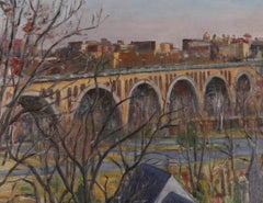 M. Thorold - Framed 20th Century Oil, The Key Bridge, Washington DC
