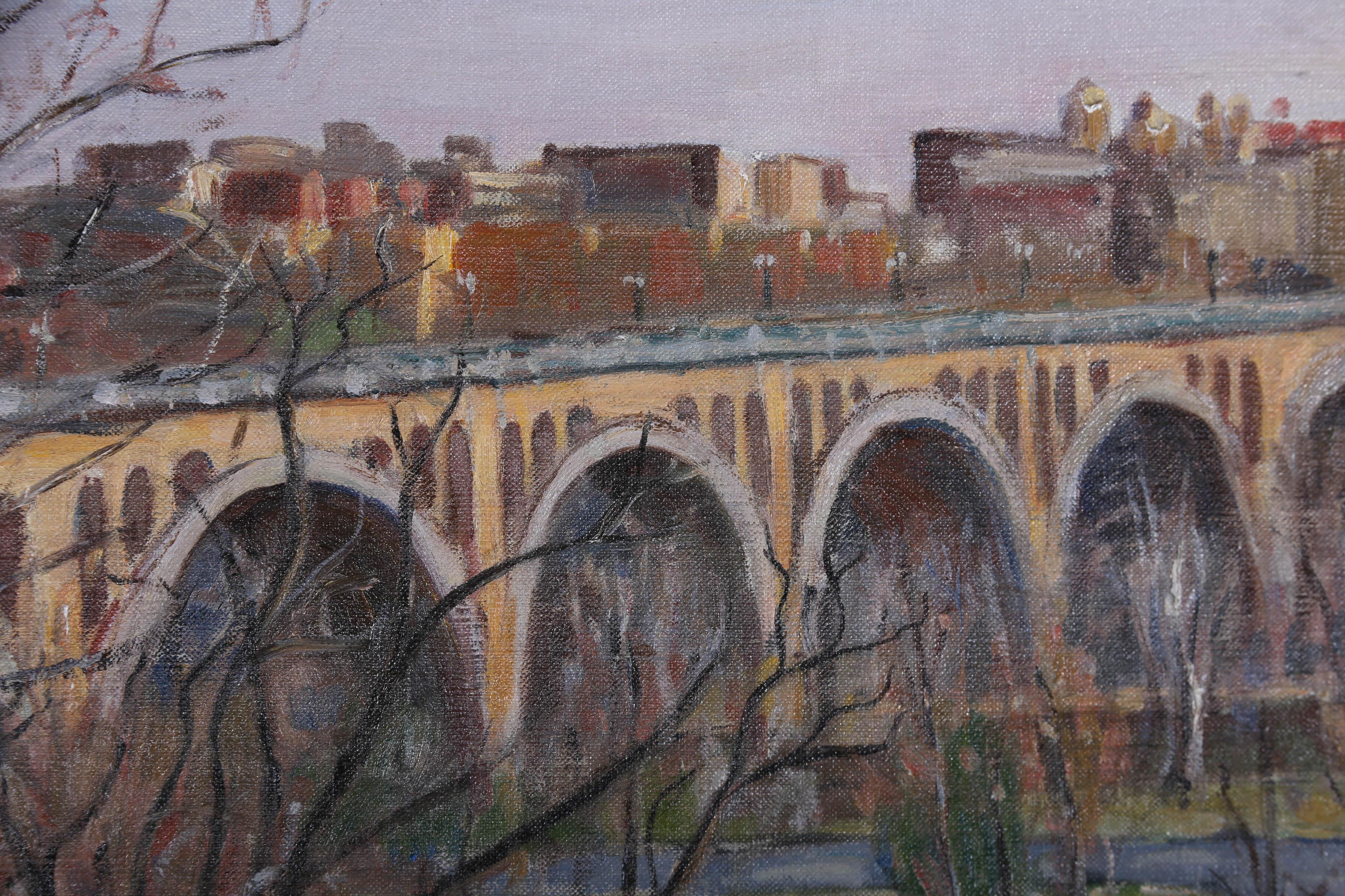M. Thorold - Framed 20th Century Oil, The Key Bridge, Washington DC For Sale 1