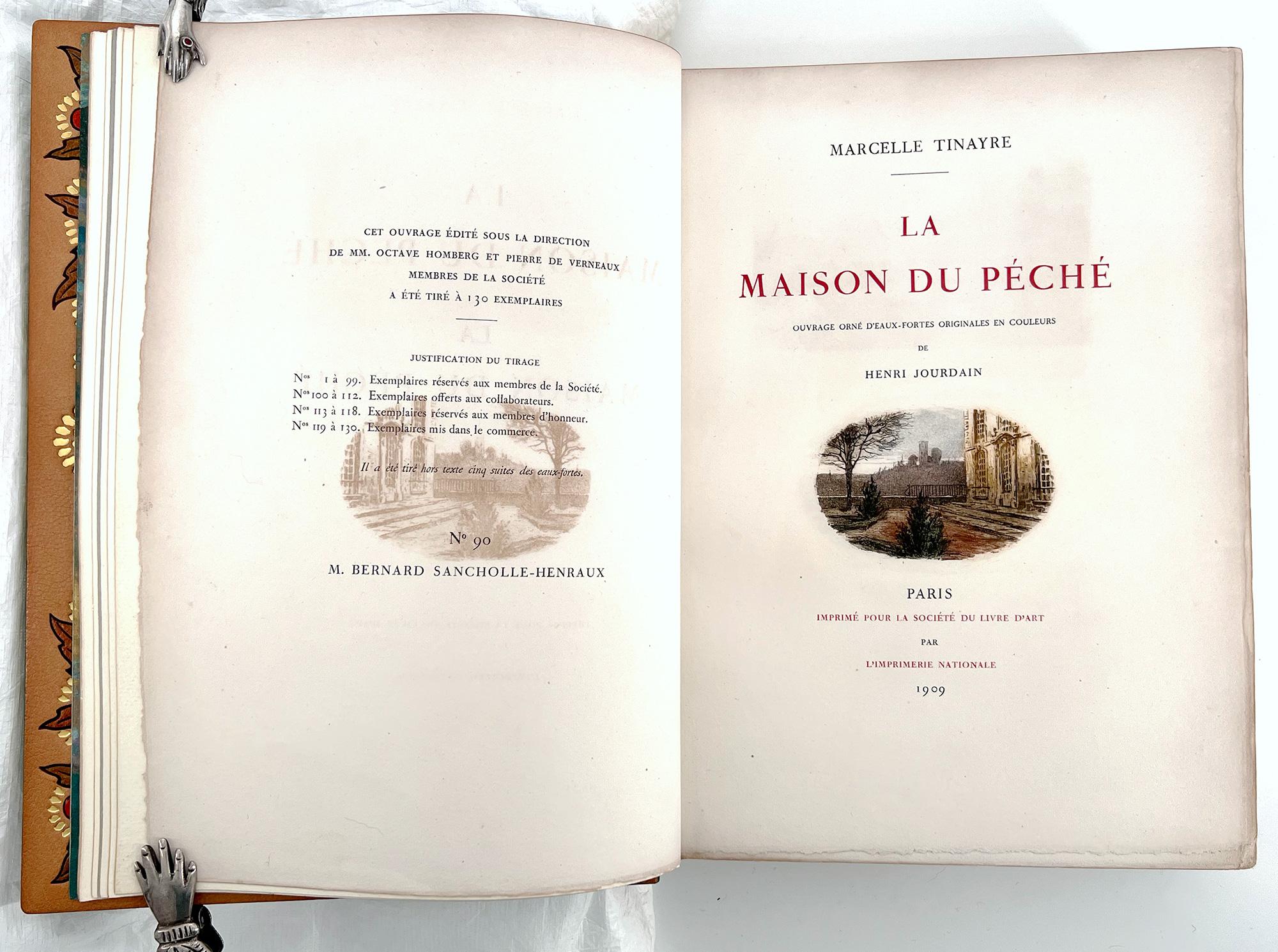 Leather M. Tinnayre, La Maison Du Péché, with H. Jourdain Etchings, Mylander Binding For Sale