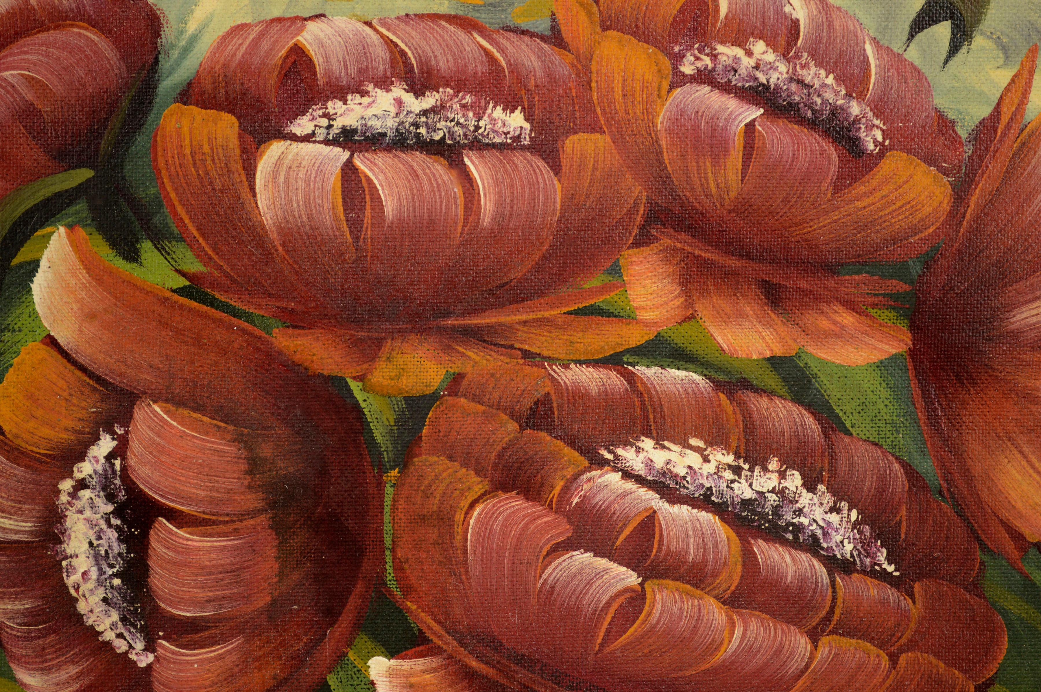 Peupilles rouges, nature morte florale vintage de jardin botanique - Impressionnisme Painting par M Tokira