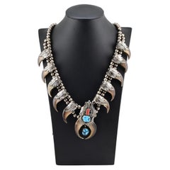 M. Tsosie Sterling Silver Navajo Bear Claw Necklace 125.26g