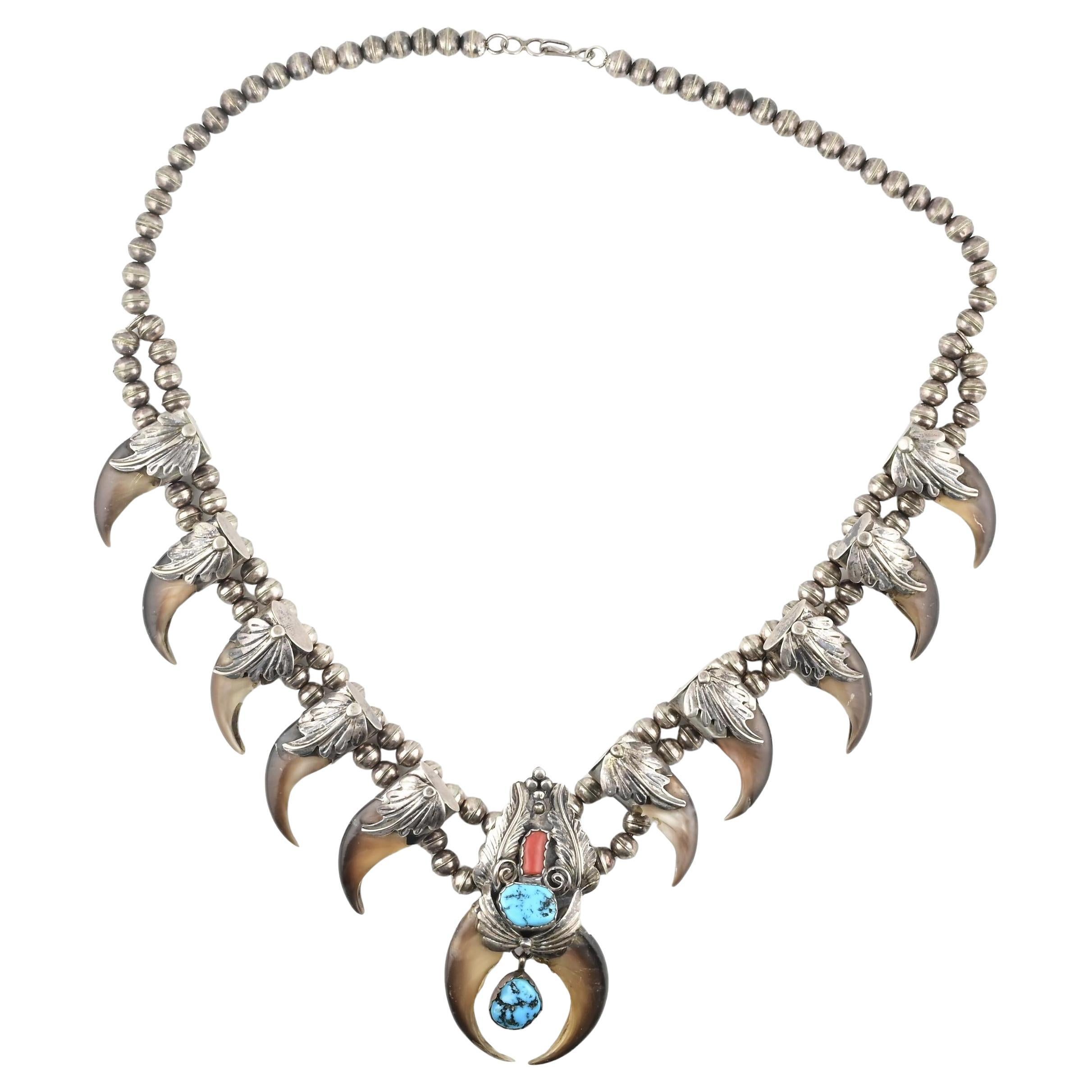 M. Tsosie Collana con artiglio in argento sterling dei nativi americani 125,26g