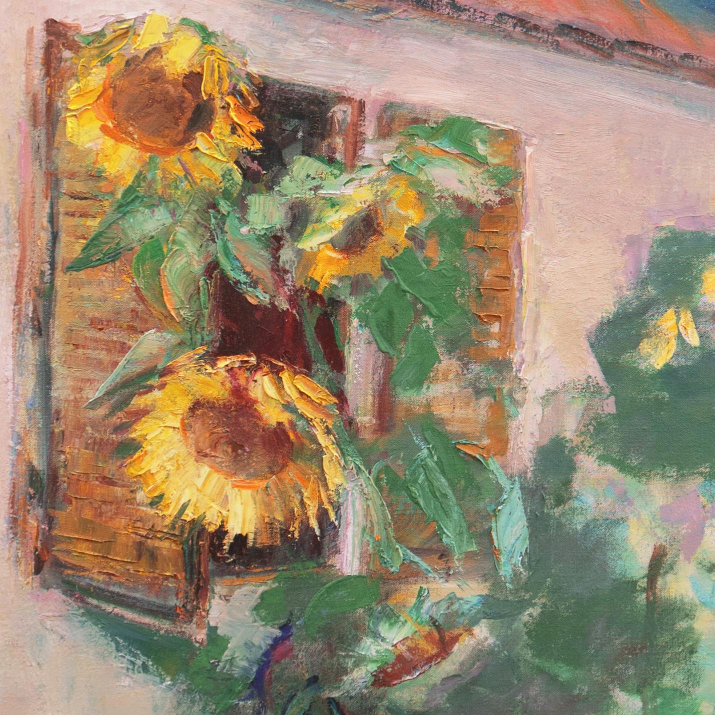 'Sunflowers in the Garden', Tuscan Villa, Tuscany - Painting by M. v R.