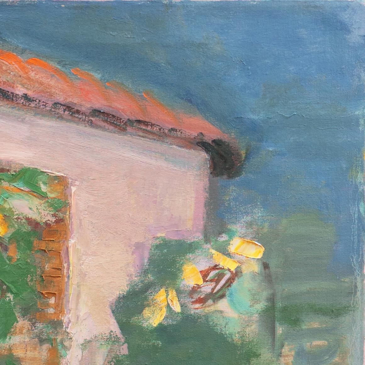 'Sunflowers in the Garden', Tuscan Villa, Tuscany - Gray Landscape Painting by M. v R.