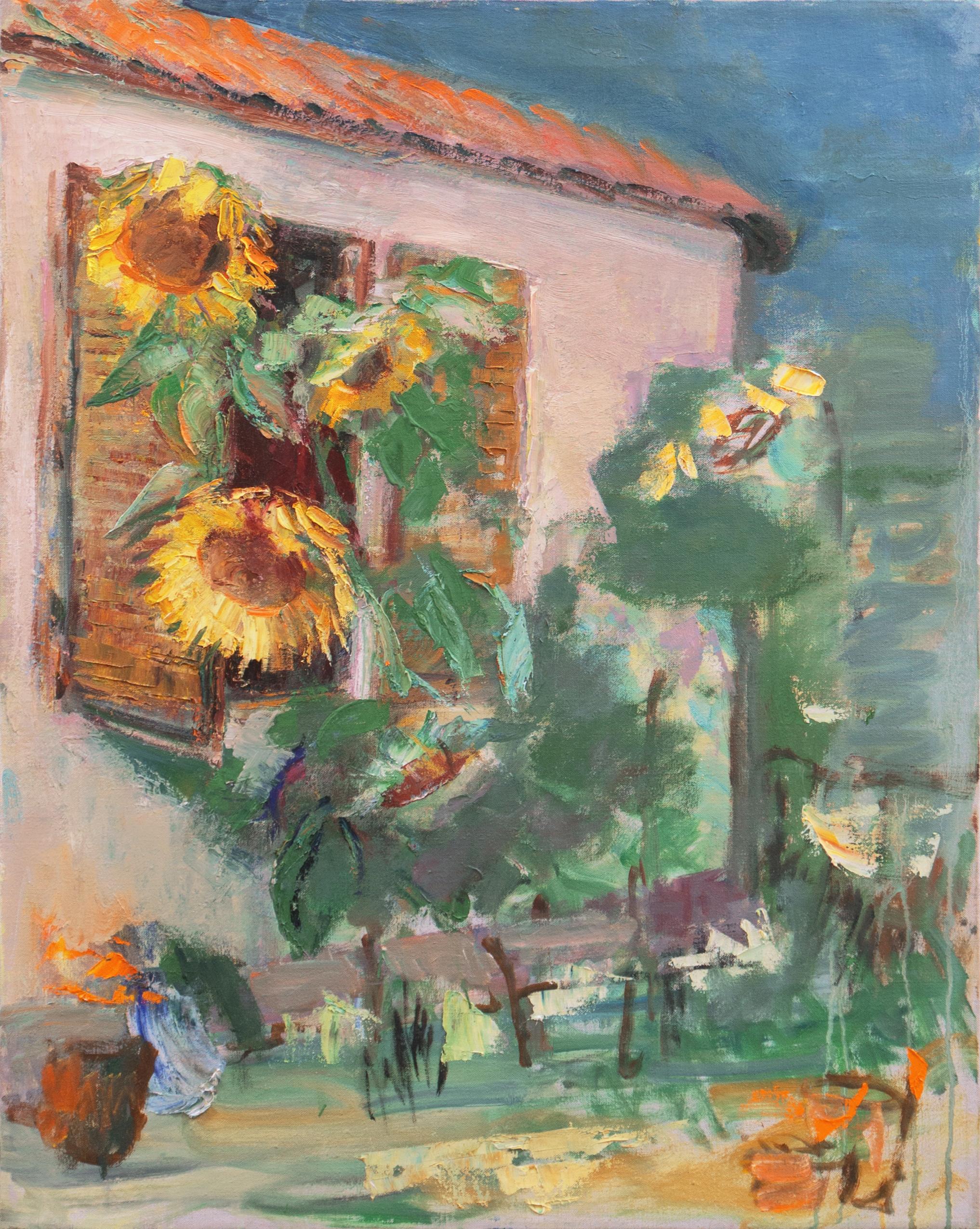 M. v R. Landscape Painting - 'Sunflowers in the Garden', Tuscan Villa, Tuscany