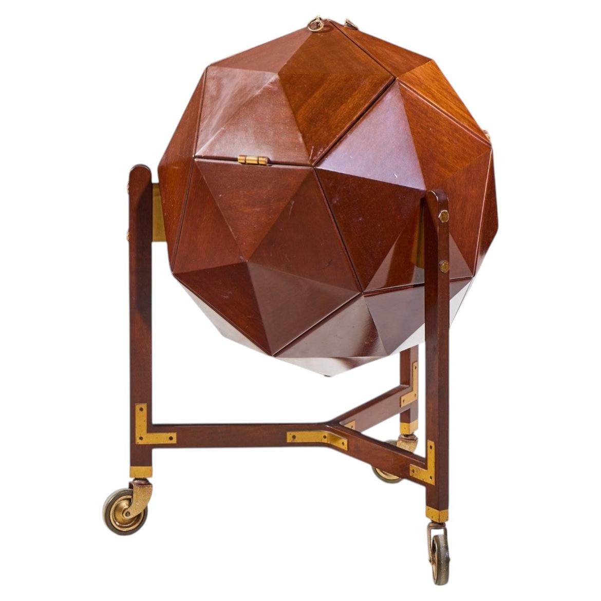 M. Vuillermoz for Dambrine French Mahogany and Brass Polyhedron Bar Cabinet For Sale