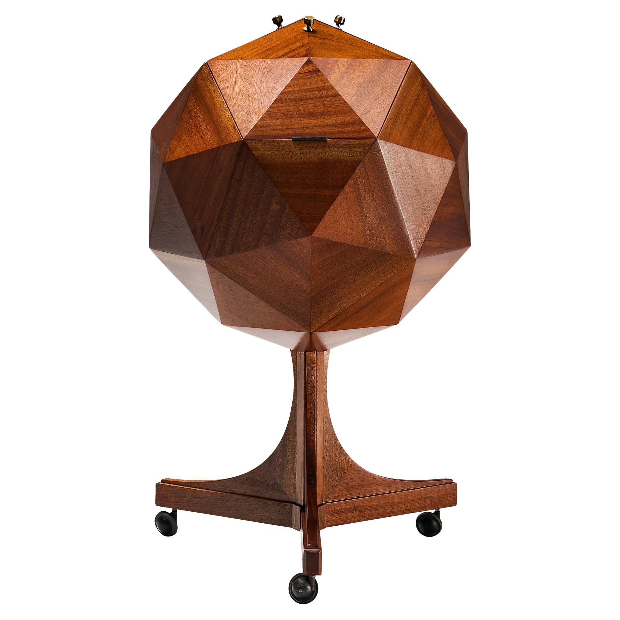 M. Vuillermoz Polygonal Bar Cabinet in Mahogany and Brass  For Sale