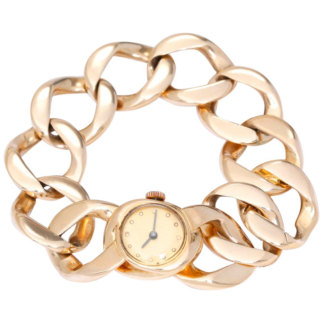 M & W Ullmann & Company Gold Chain Link Watch For Sale