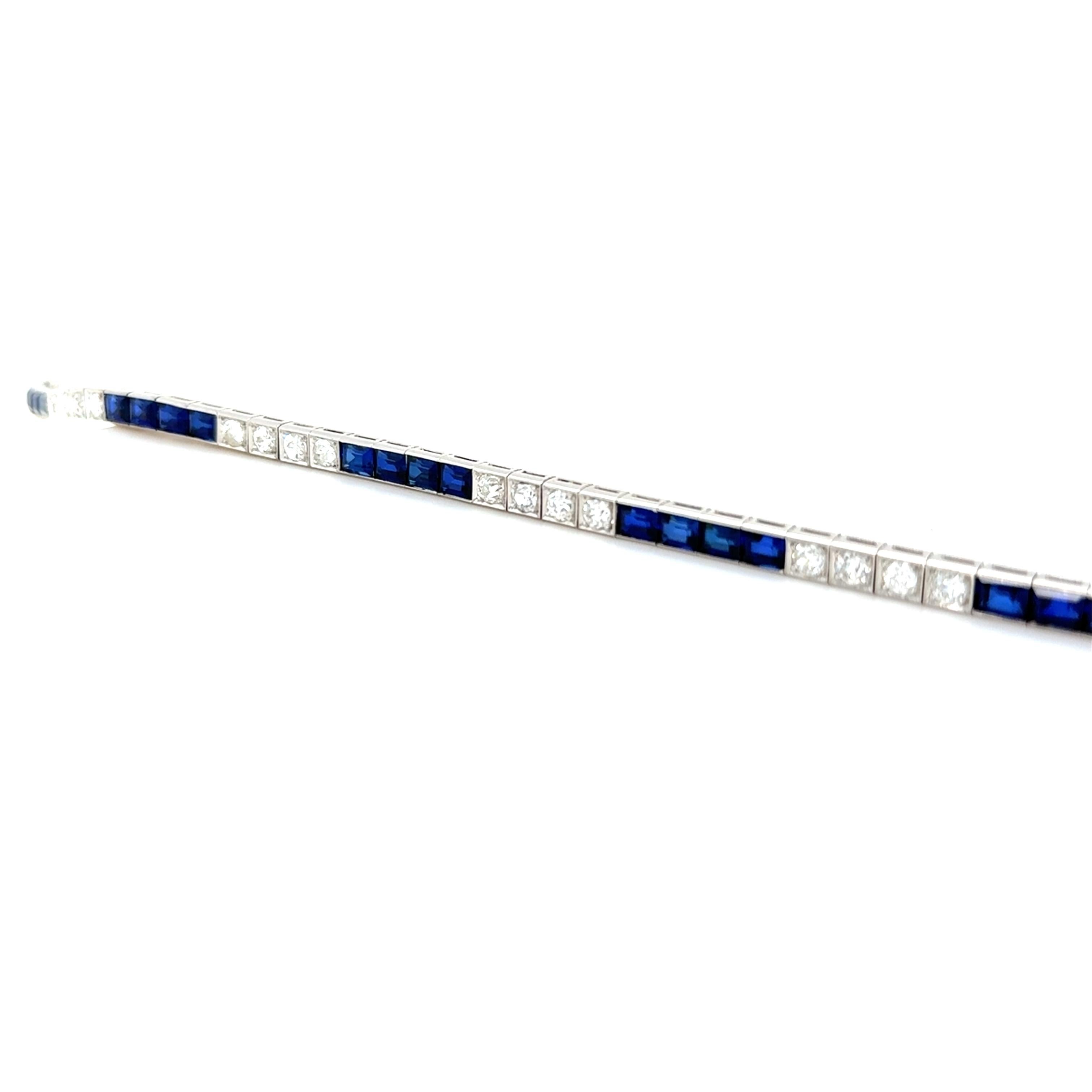 Taille vieille Europe M. Waslikow & Son, bracelet tennis Art déco en diamants et saphirs synthétiques en vente