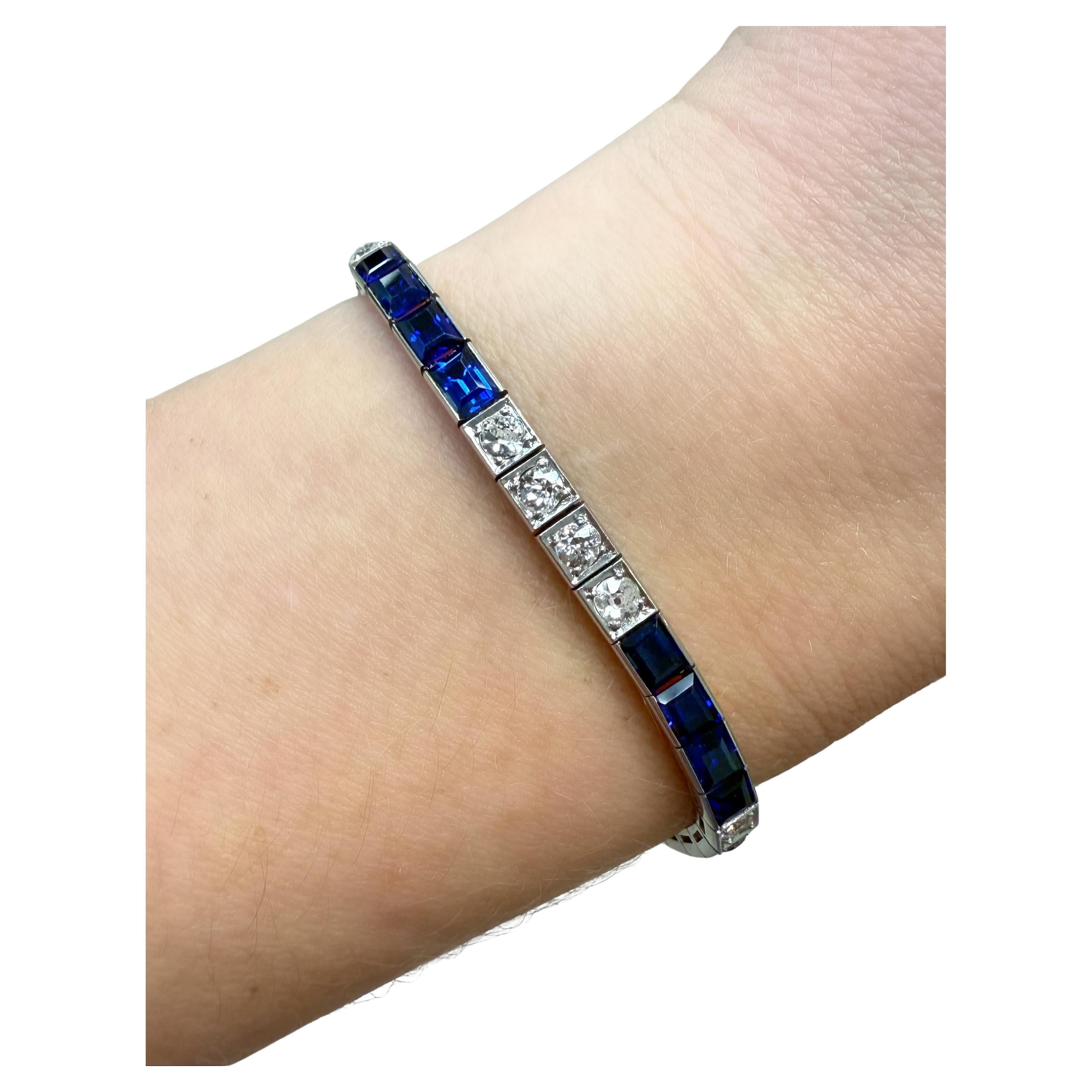 M. Waslikow & Son Art Deco Diamond and Synthetic Sapphire Tennis Bracelet