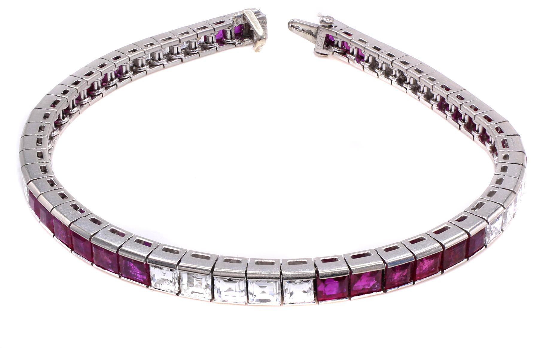 M. Waslikow & Sons 1950s Diamond Ruby Tennis Bracelet In Excellent Condition For Sale In New York, NY