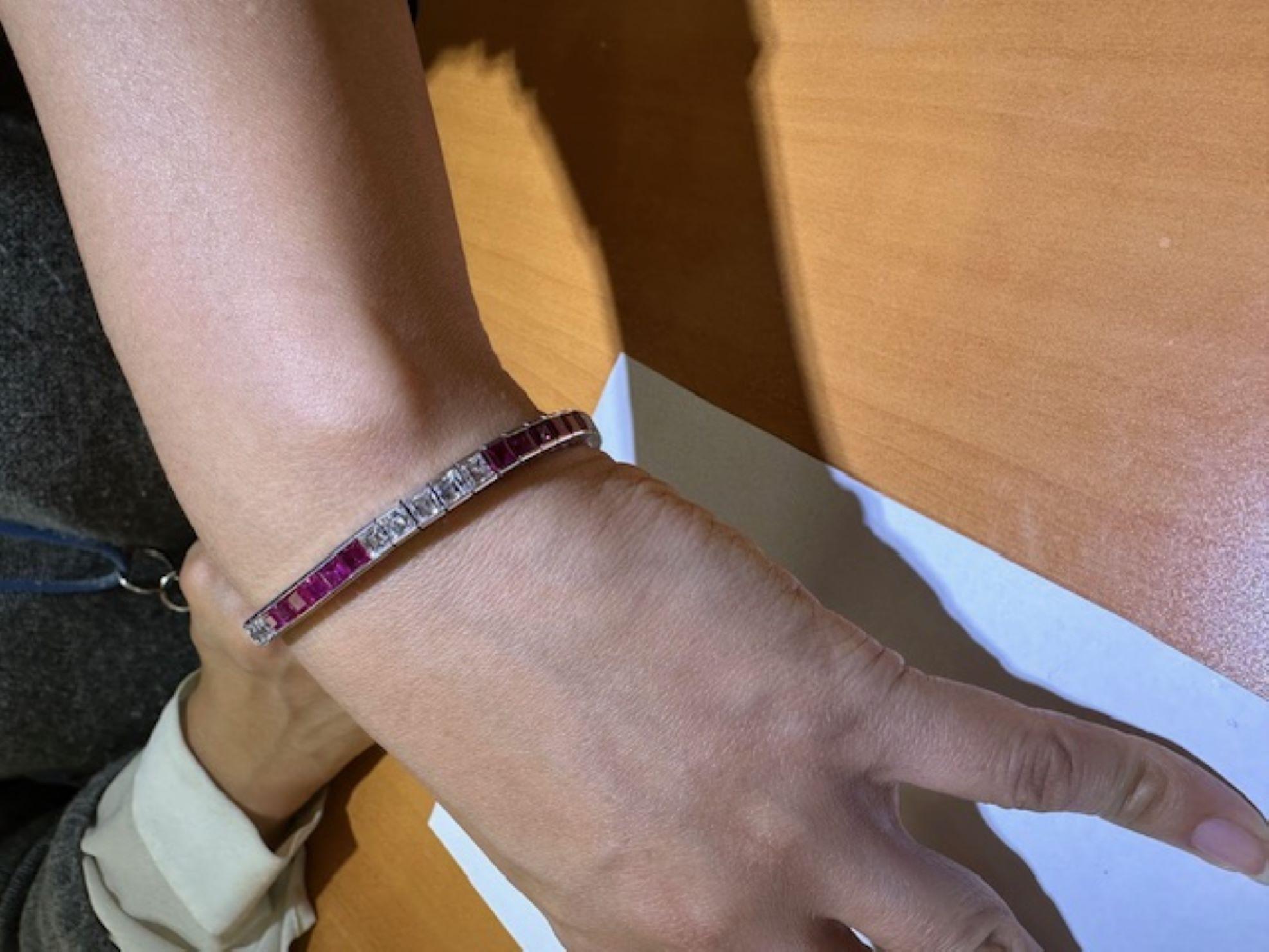 M. Waslikow & Sons 1950s Diamond Ruby Tennis Bracelet 1