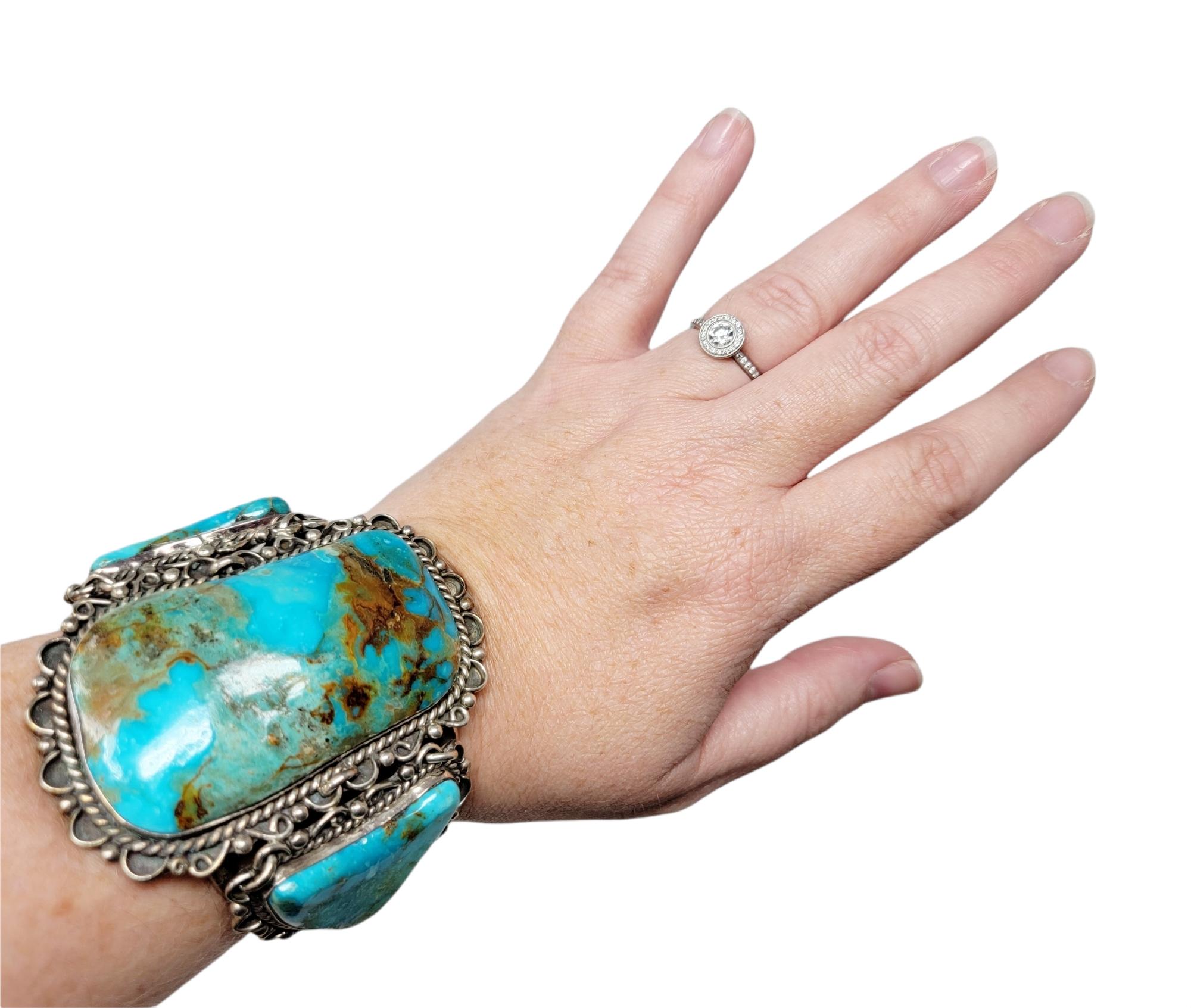 M. Weahkee Oversize Sterling Silver and Natural Turquoise Navajo Cuff Bracelet 3