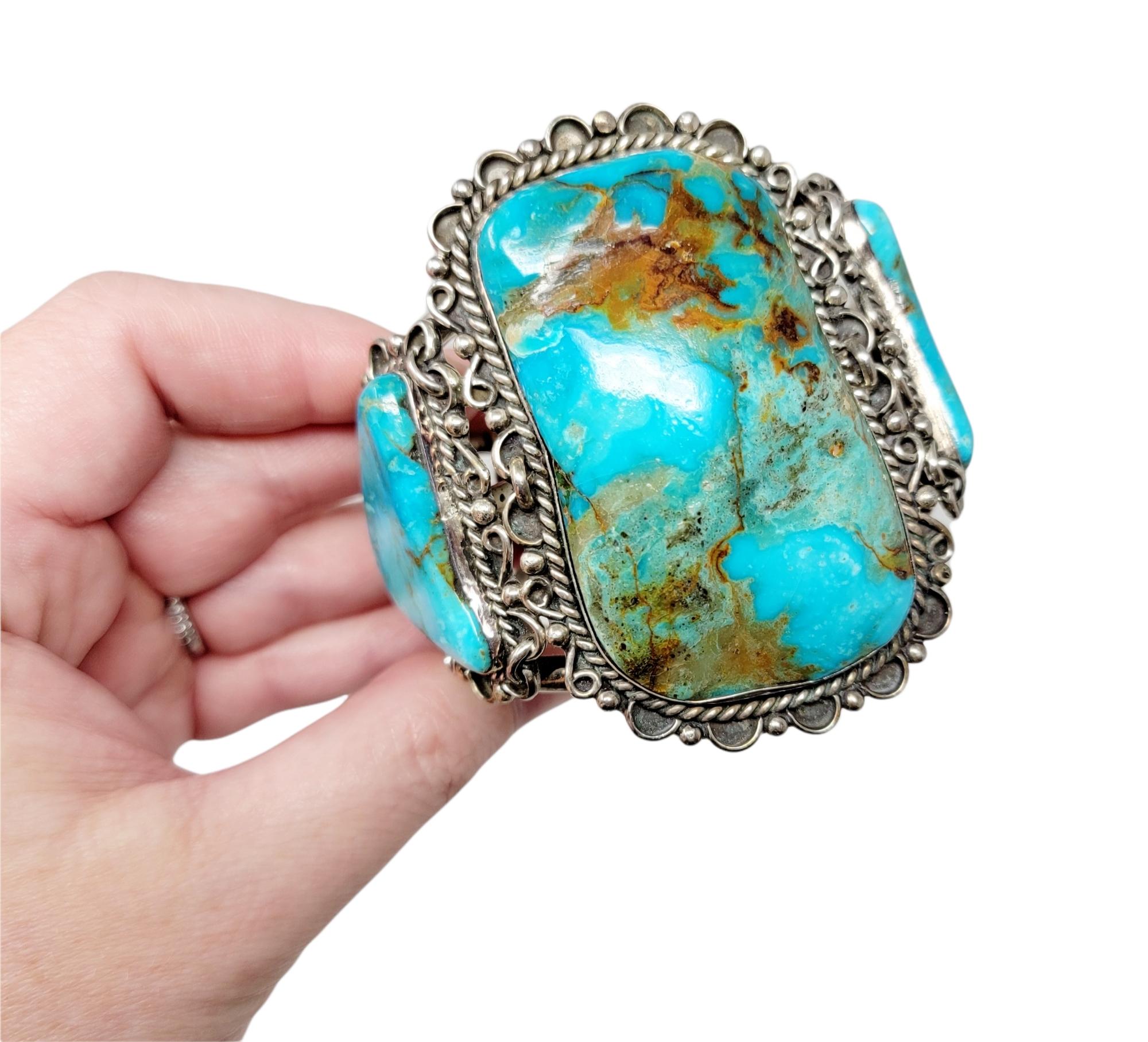 M. Weahkee Oversize Sterling Silver and Natural Turquoise Navajo Cuff Bracelet 5